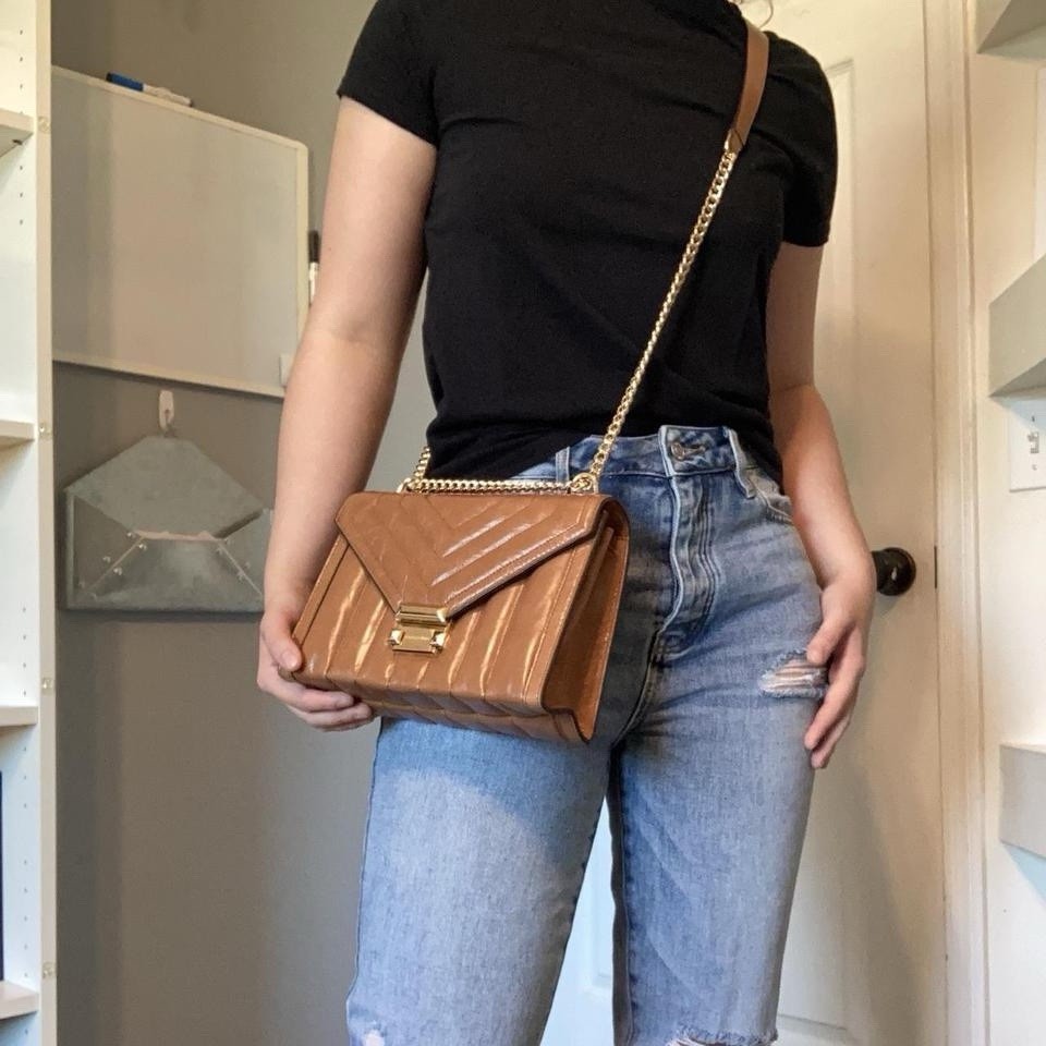 Michael Kors Whitney Medium Quilted Convertible Shoulder Bag in Camel Brown