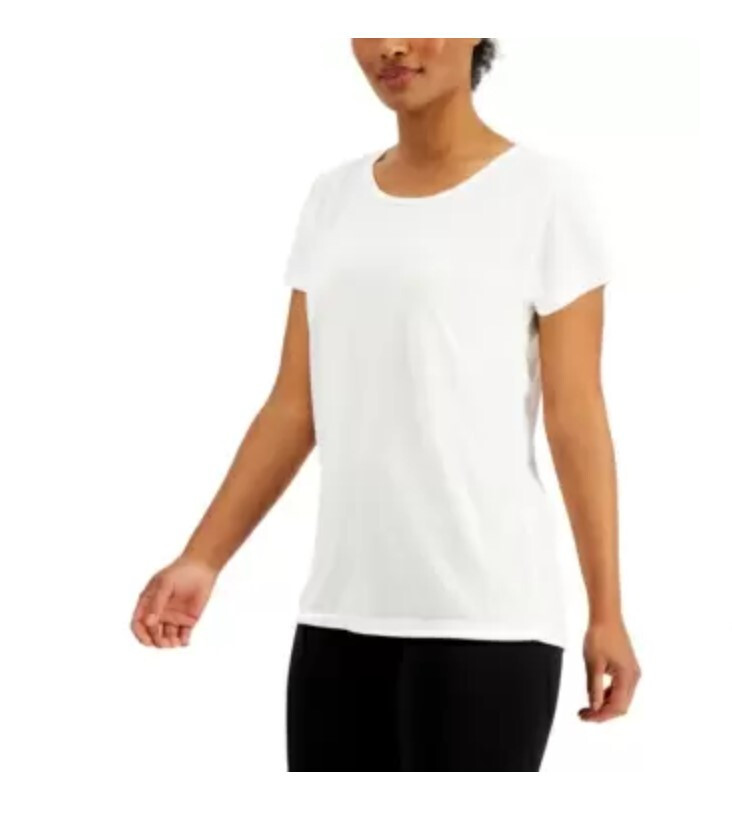Ideology Women Scoop Neck Relaxed Fit T-Shirt White Size S 0650