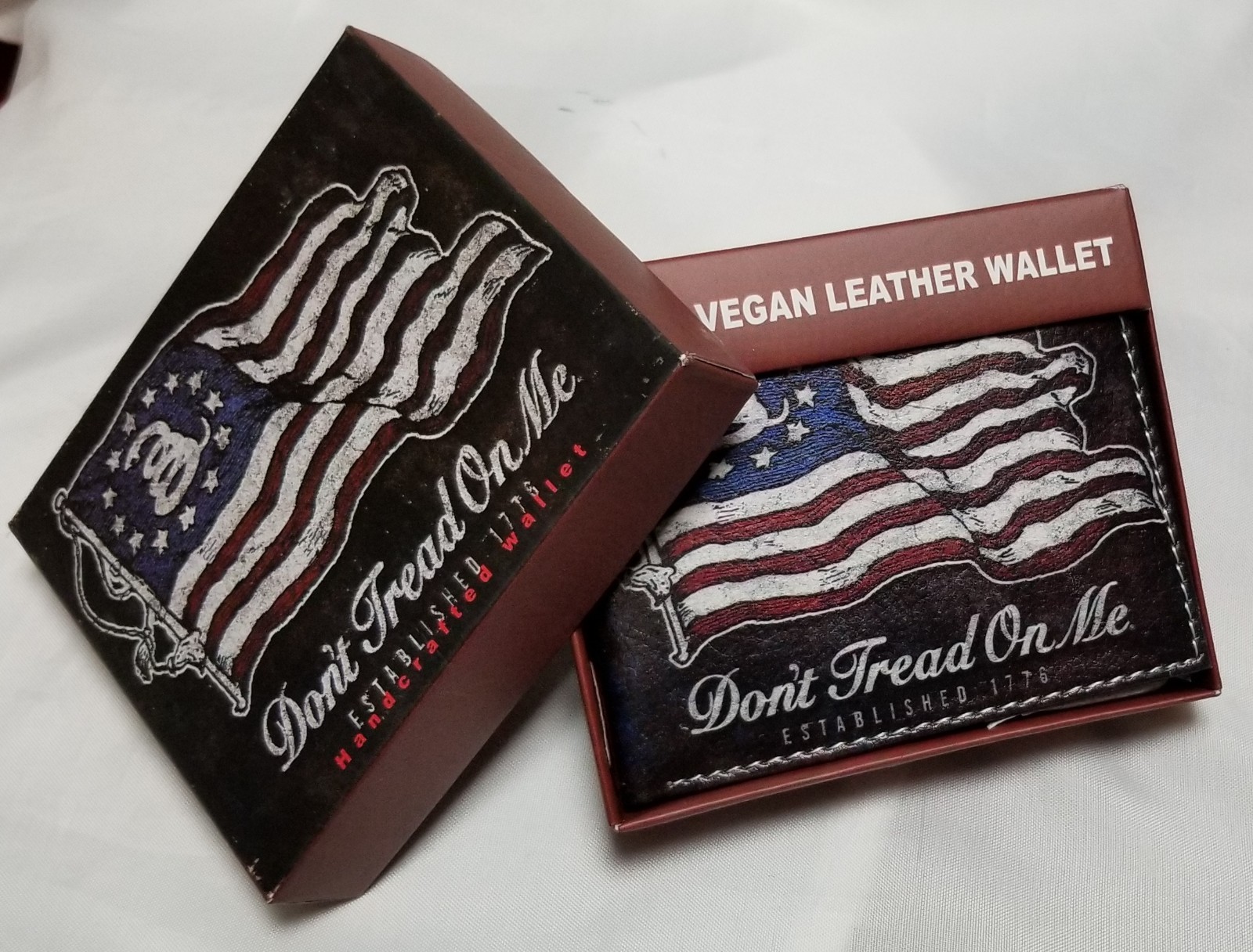 Don’t Tread On Me Flag Print on Handcrafted Wallet BI-Fold Men’s Vegan Leather