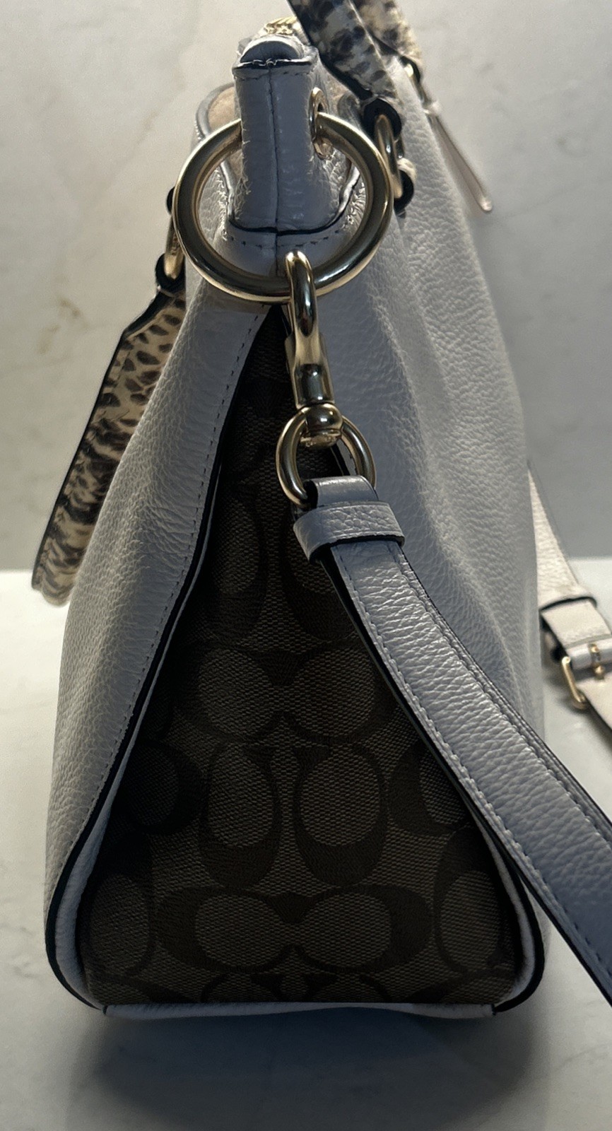 COACH Chalk Pebble Leather MIA Satchel W/ Exotic Trim #76642 EUC