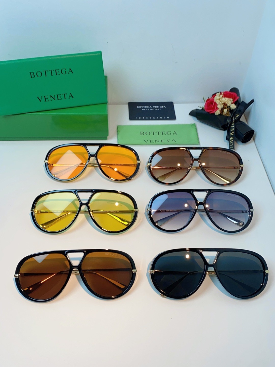 Bottega Veneta BV1324S Double-Bridge Aviator Series – Size 60□16-140