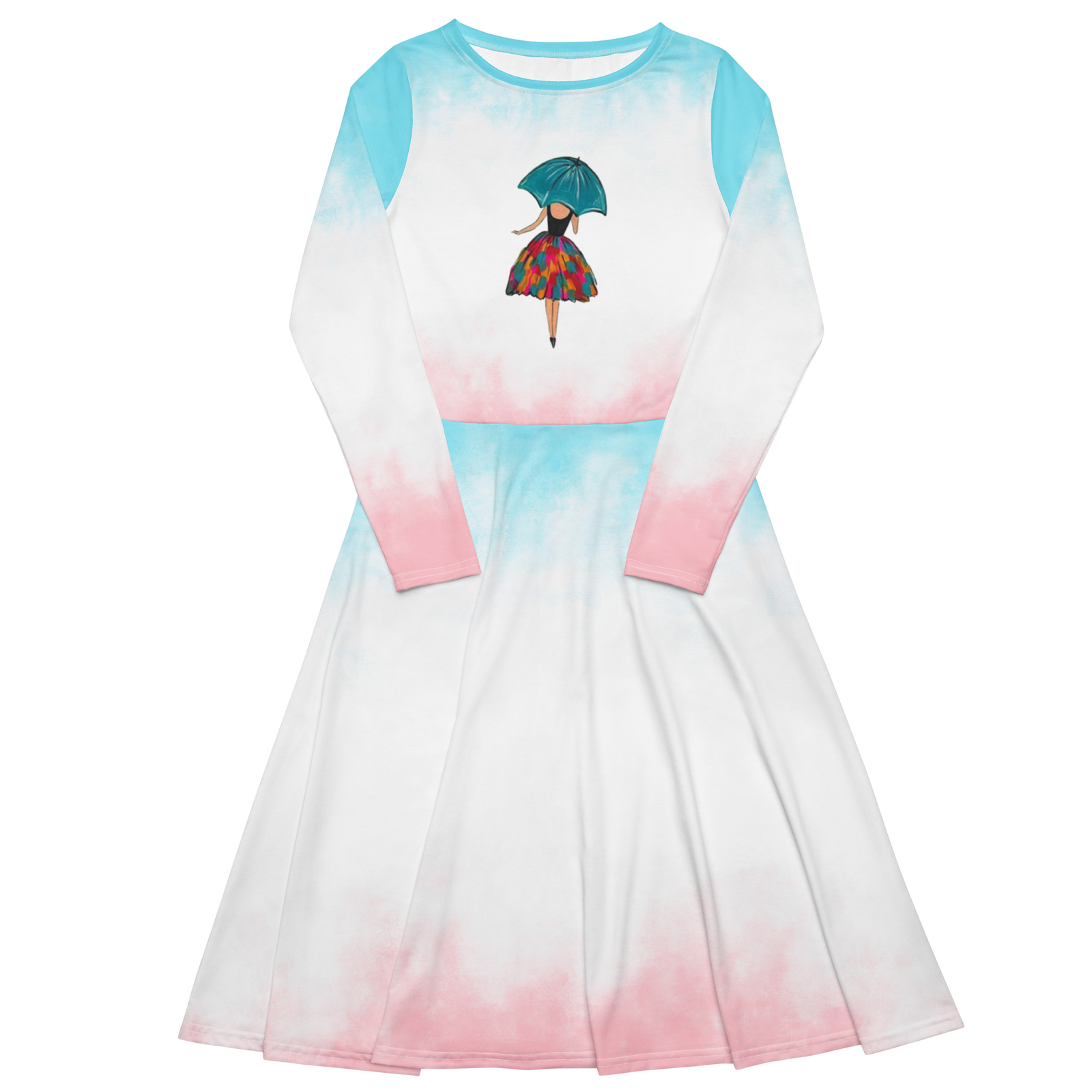 All-over print long sleeve midi dress