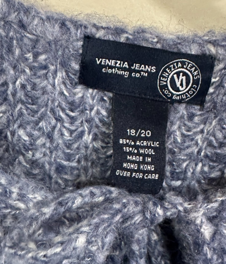 Venezia 18/20 Pullover Chunky Knit Sweater EUC Wool Blend Fringes Peekaboo