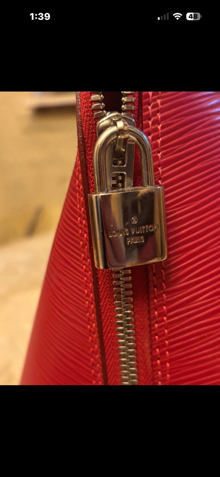 Louis Vuitton Red Satchel Top Handle Zip Silver Hardware Padlock Charm
