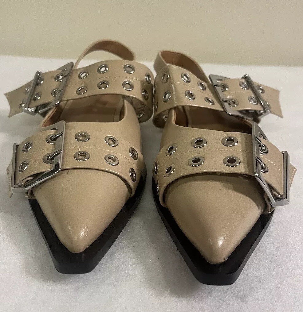 New Ladies Flats Slingback Pointed Toe Casual Daily Dress Sandals Shoes 7.5 Tan