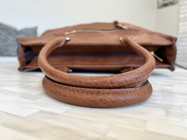 Brown Pebbled Faux Leather Tote Satchel Shoulder Bag Tassel Zip Pocket Purse