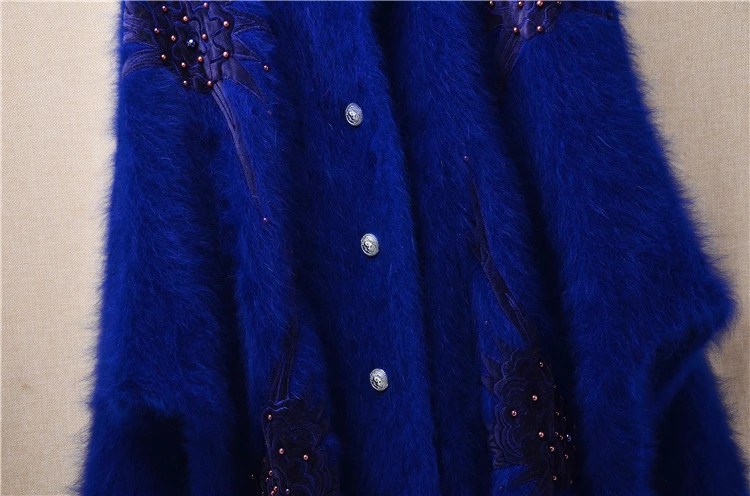 Women’s Angora Rabbit Hair Beaded Batwing Sleeves Loose Cardigans Sweater Coat
