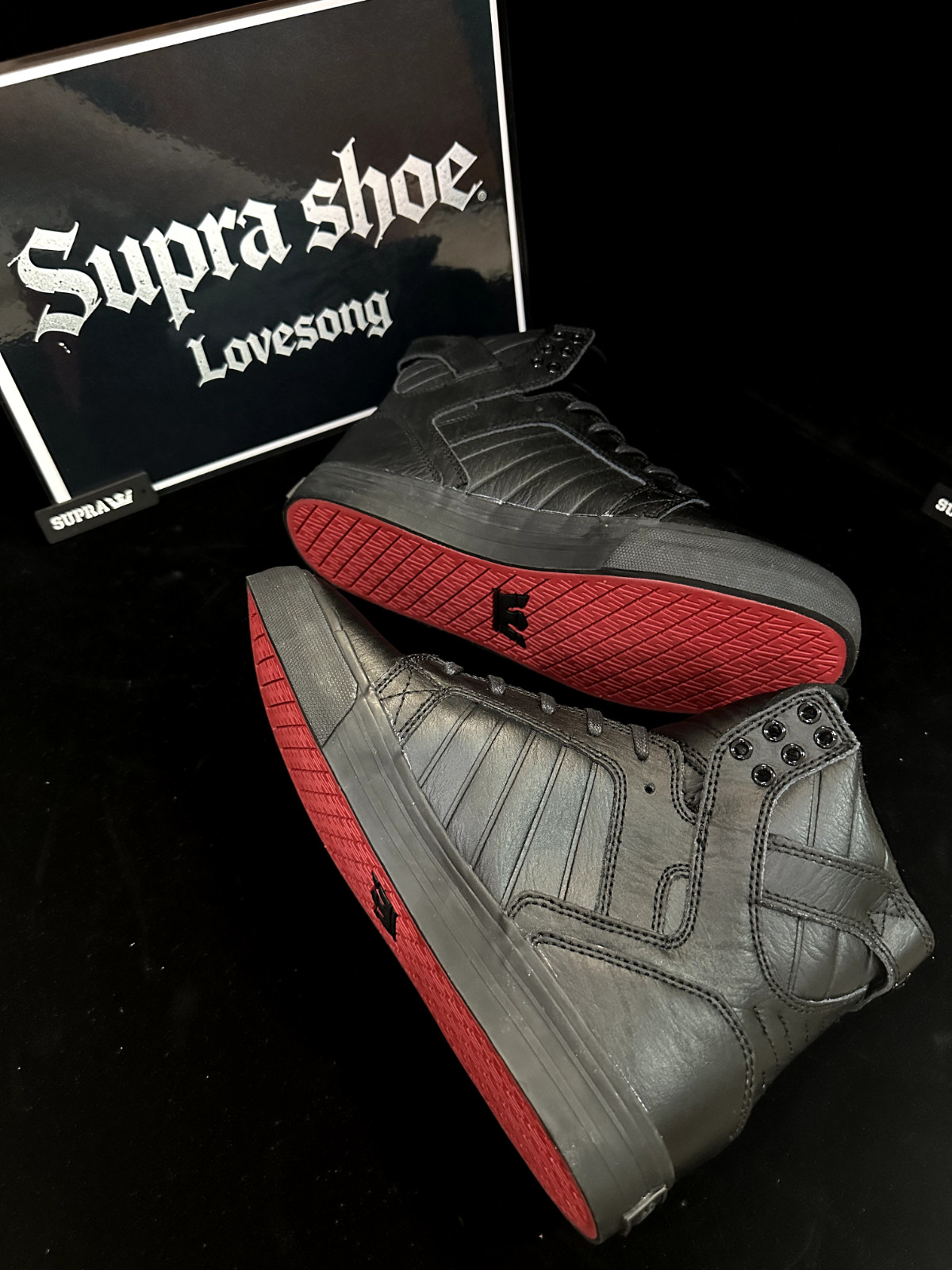 Lovesong Supra Skytop HF Black Warrior Red Sole Mid High Top Men’s Sneakers