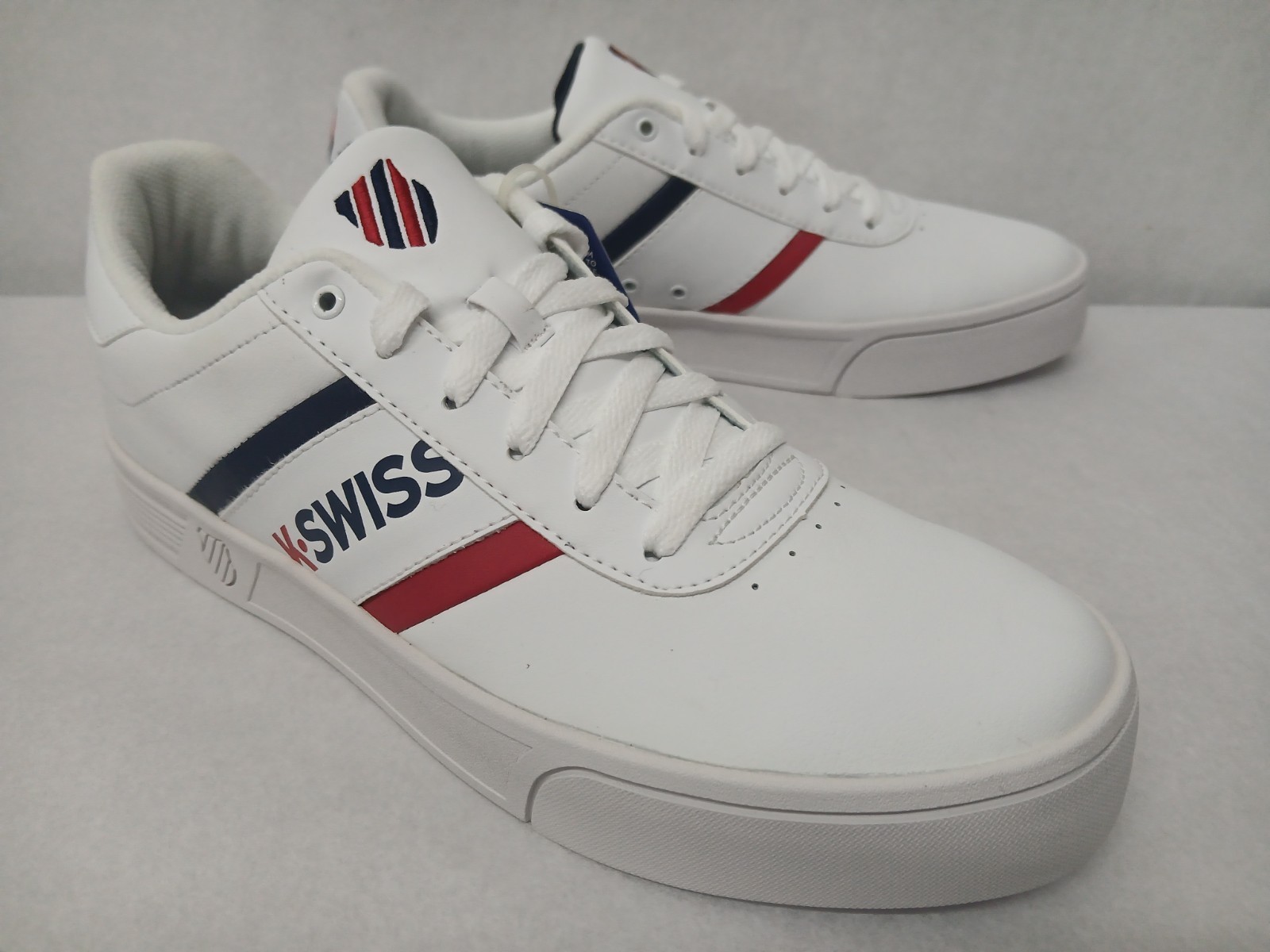 K-Swiss Men’s Court Lite Spellout Tennis Shoes 06147-113-M White Navy Red Sz 10