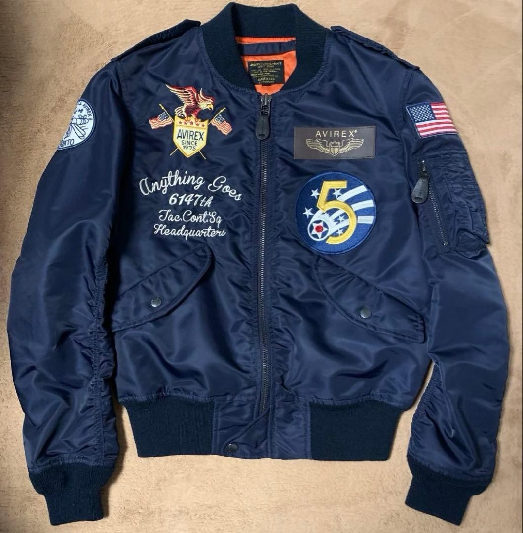 AVIREX L-2 5th AIR FORCE AVIR Flight Jacket Blouson Coat Men Size M Navy Genuine