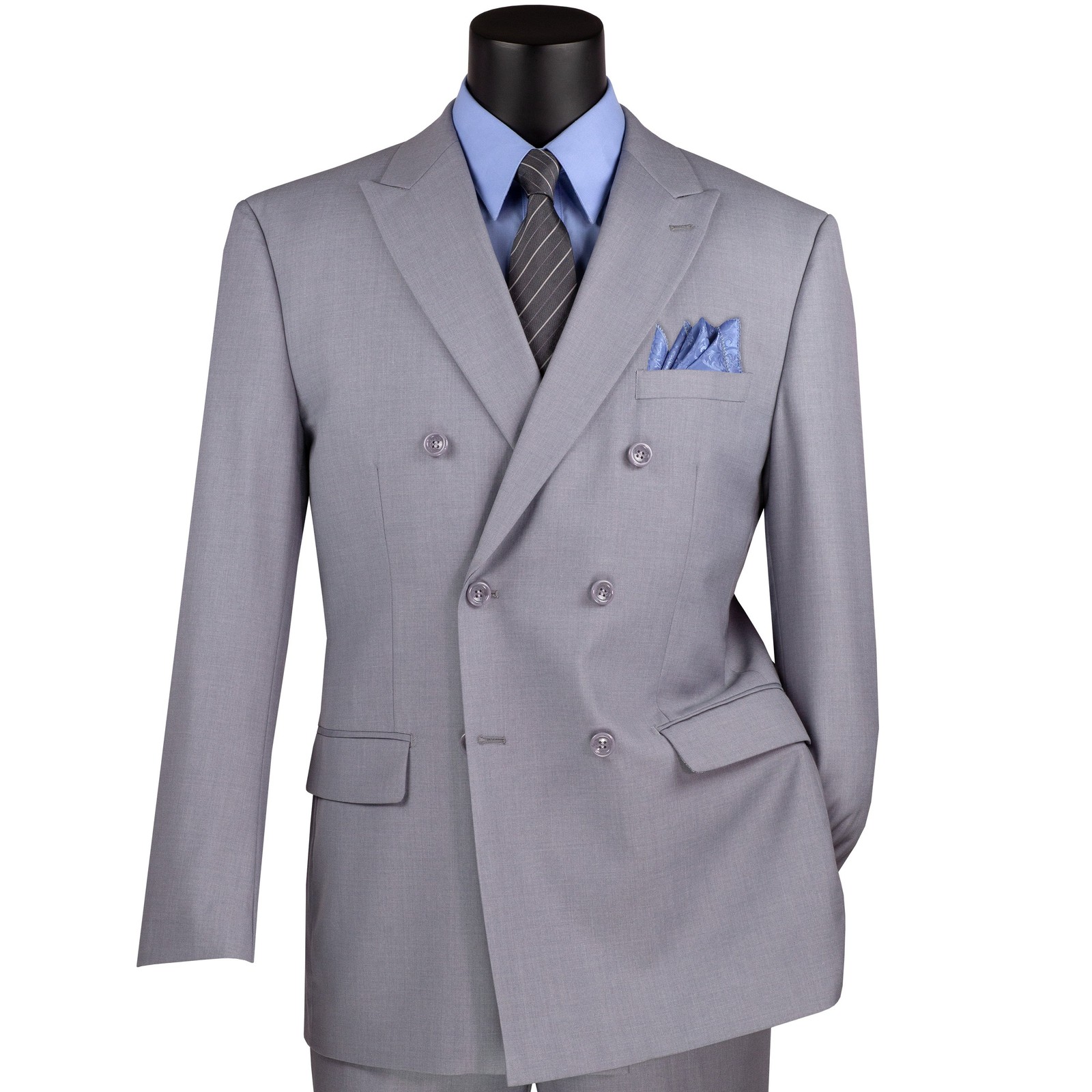 VINCI Men’s Light Gray Double-Breasted Suit w/ Adjustable Waist, Reg-Fit – NEW