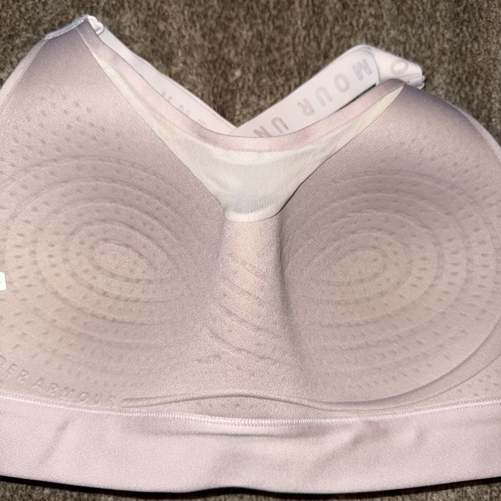 Pre Owned Under Armour Nude Beige Crossback Fitted Sports Bra Logo Large L