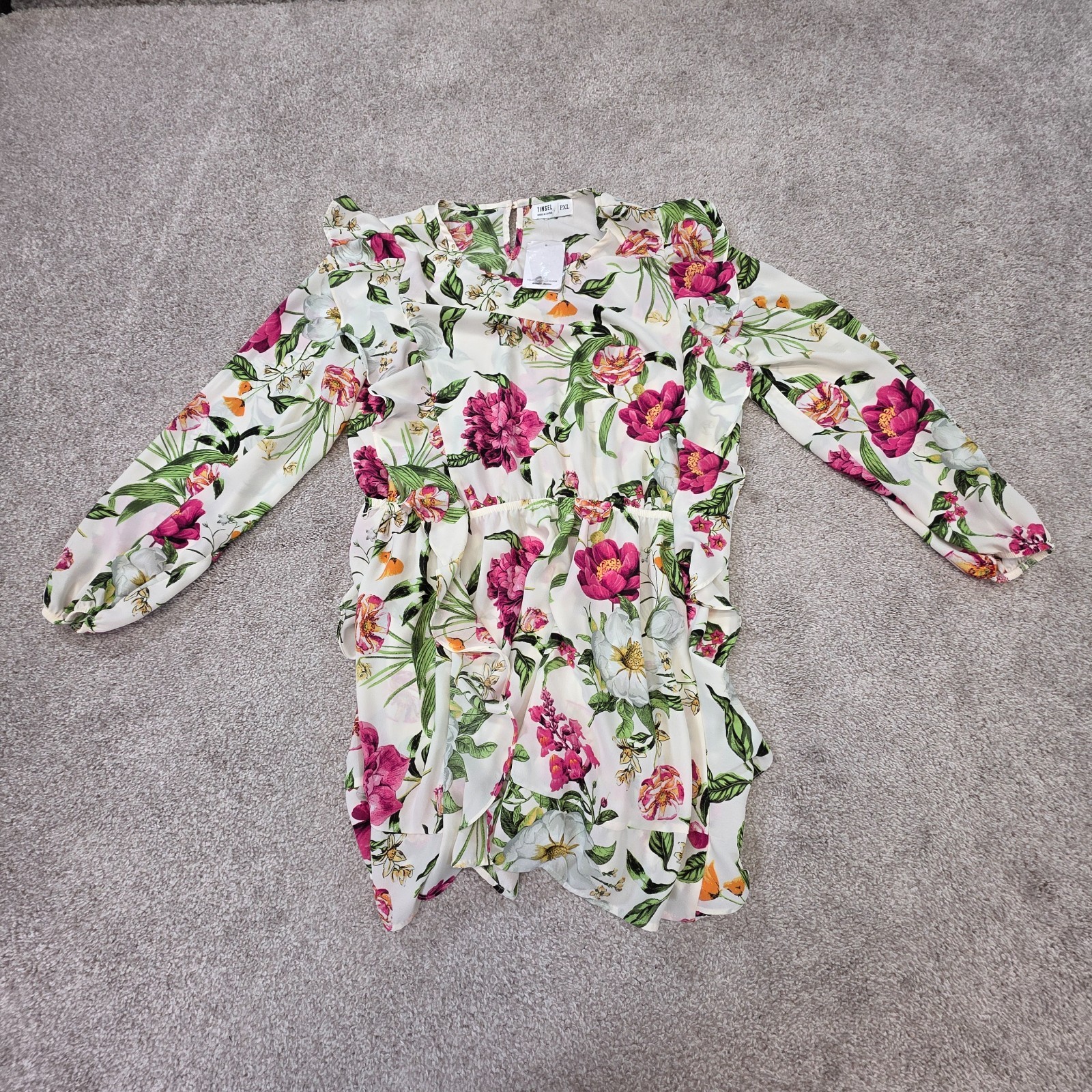 Tinsel Ivory Multicolor Floral Print Long Sleeve Belted Dress Womens PLX
