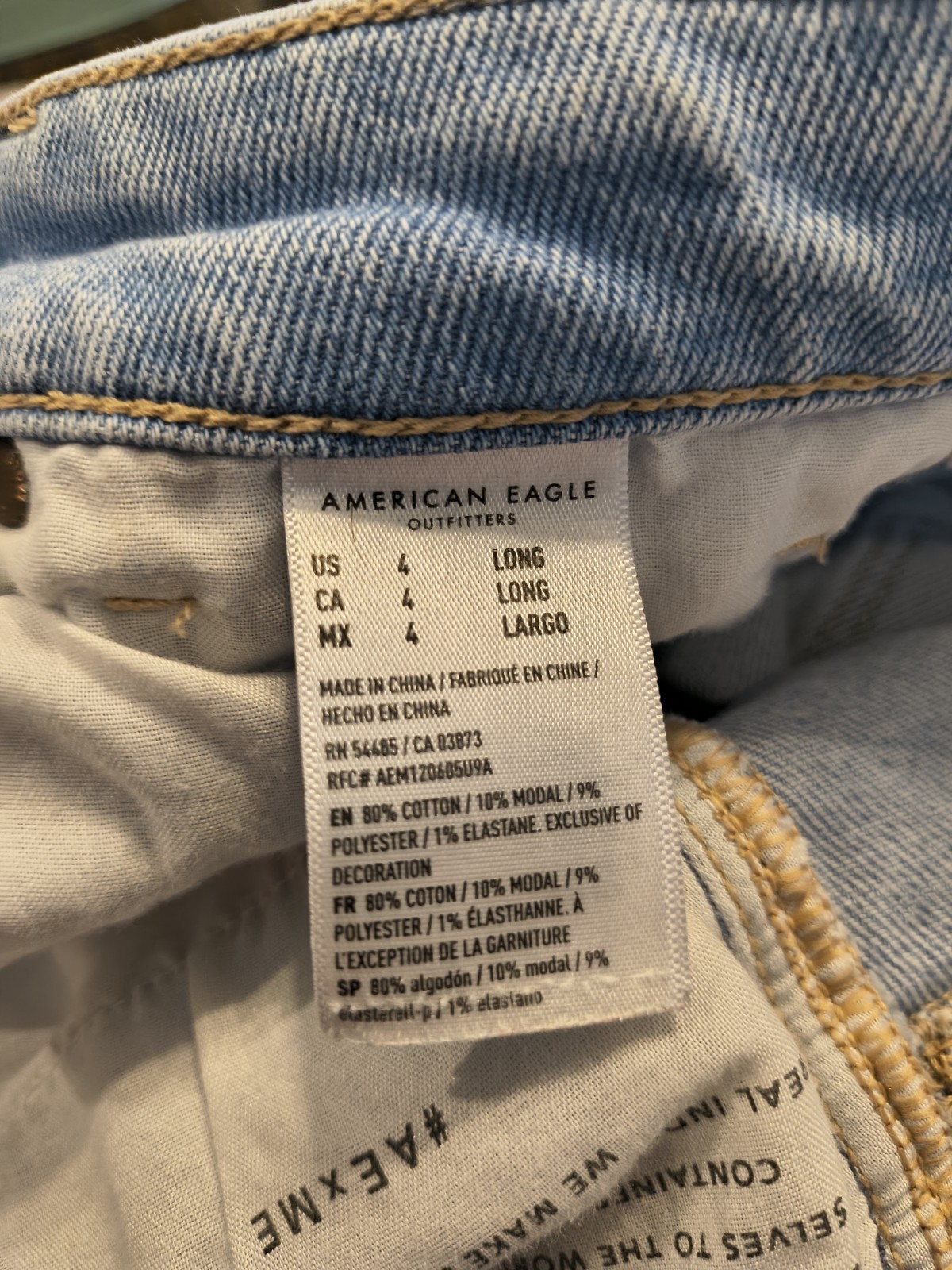 American Eagle Women’s Mom Straight Jeans Size 4 Blue Distressed Leg Denim