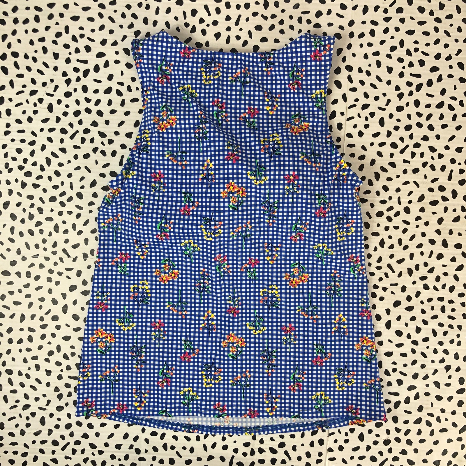 Lands End Blue Botanical Checkered High Neck Tankini Reg. 12 SWIM TOP 513786