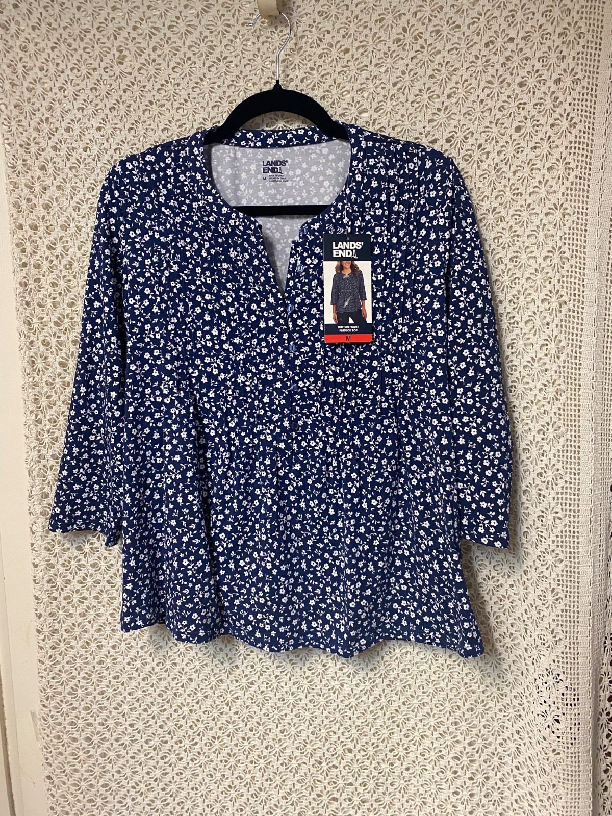 NWT Lands’ End Womens Soft Button Front Pintuck Top Blouse Med Choose Color