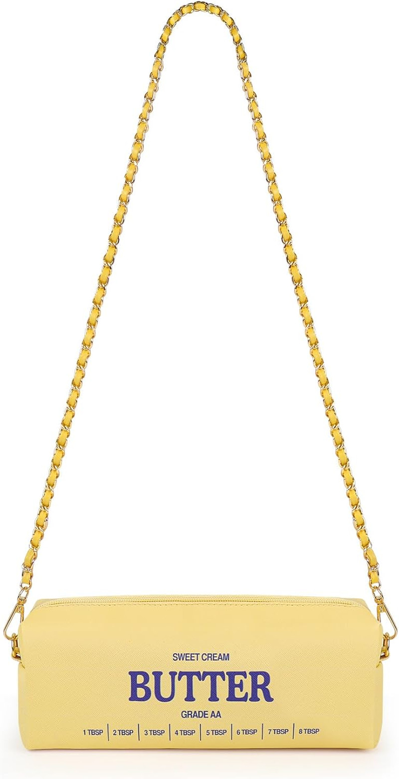 Funny Butter Stick Crossbody Bag – Soft Vegan Leather Purse with Gold Chain
