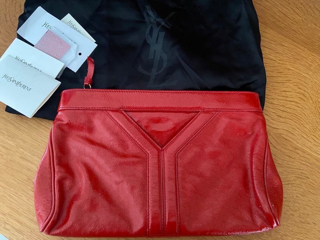 YSL Yves Saint Laurent Patent Leather Clutch Red 26cm 10.24in x 17.5cm 6.89in