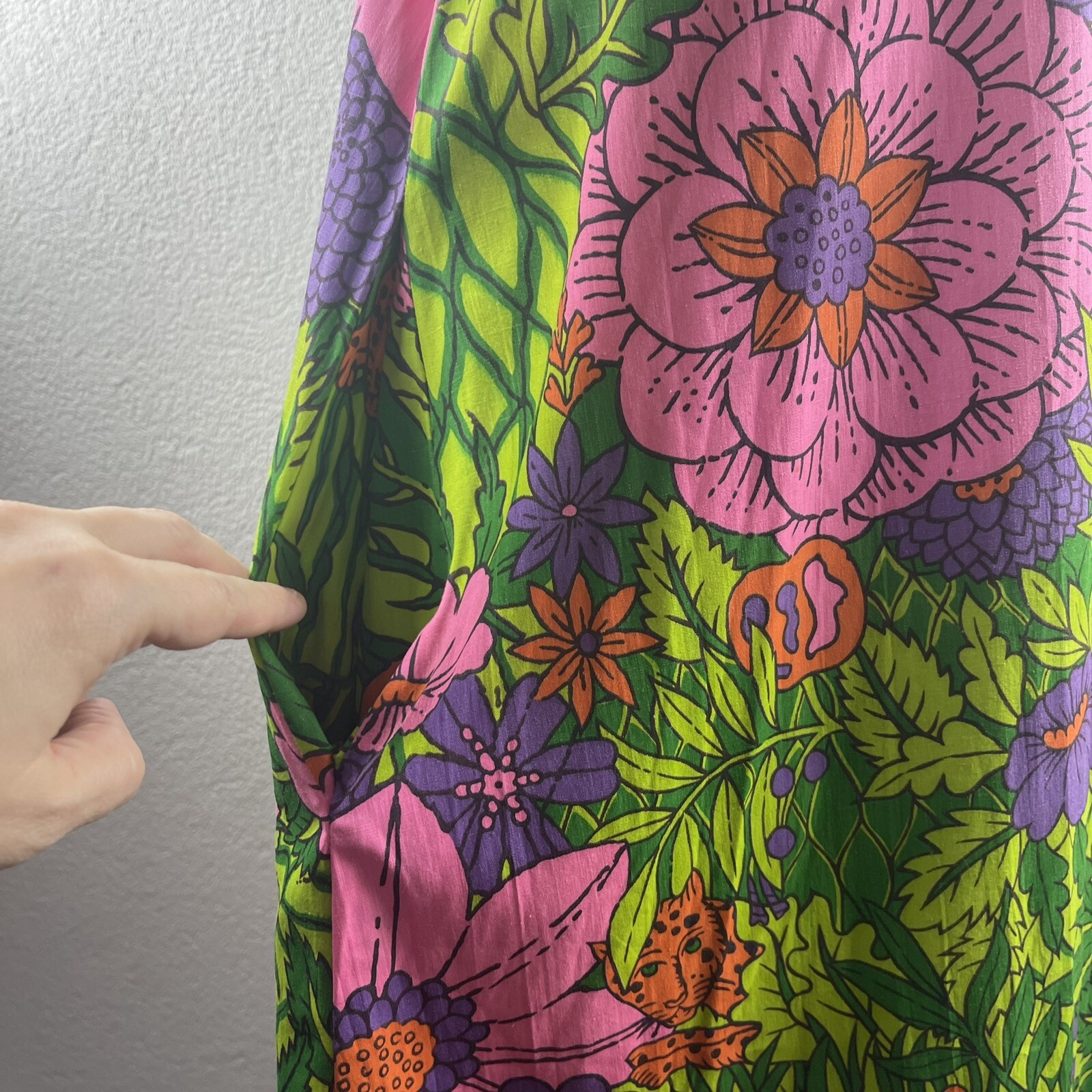 Vintage l 60s M Coffee Break Mod Novelty Floral Jungle Leopard Zip Pockets Dress
