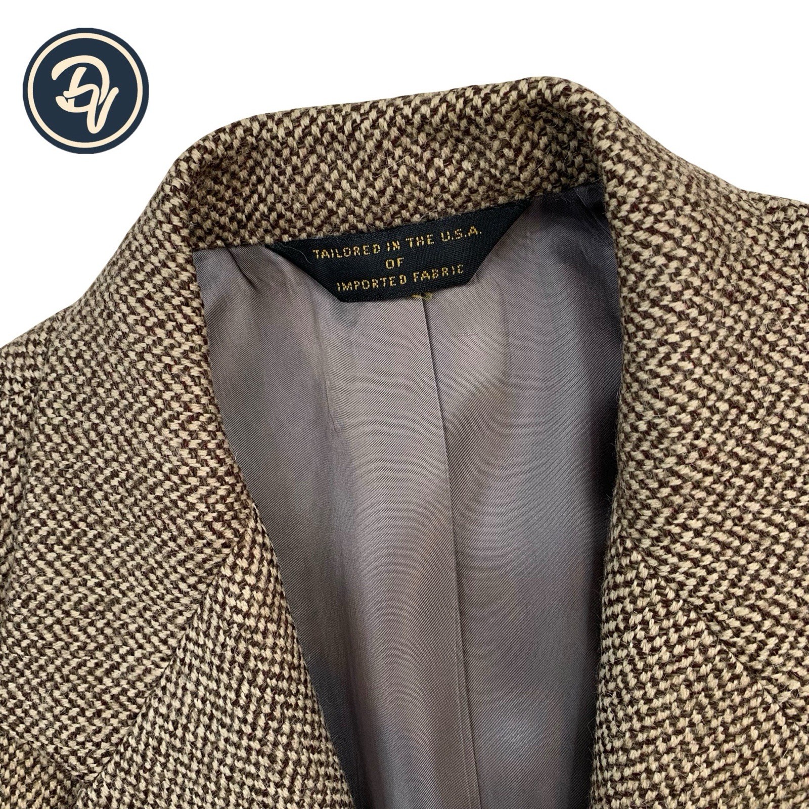 VTG 40 L Southwick Clothes Light Brown Chunky Knit Patch Pocket Wool Blazer