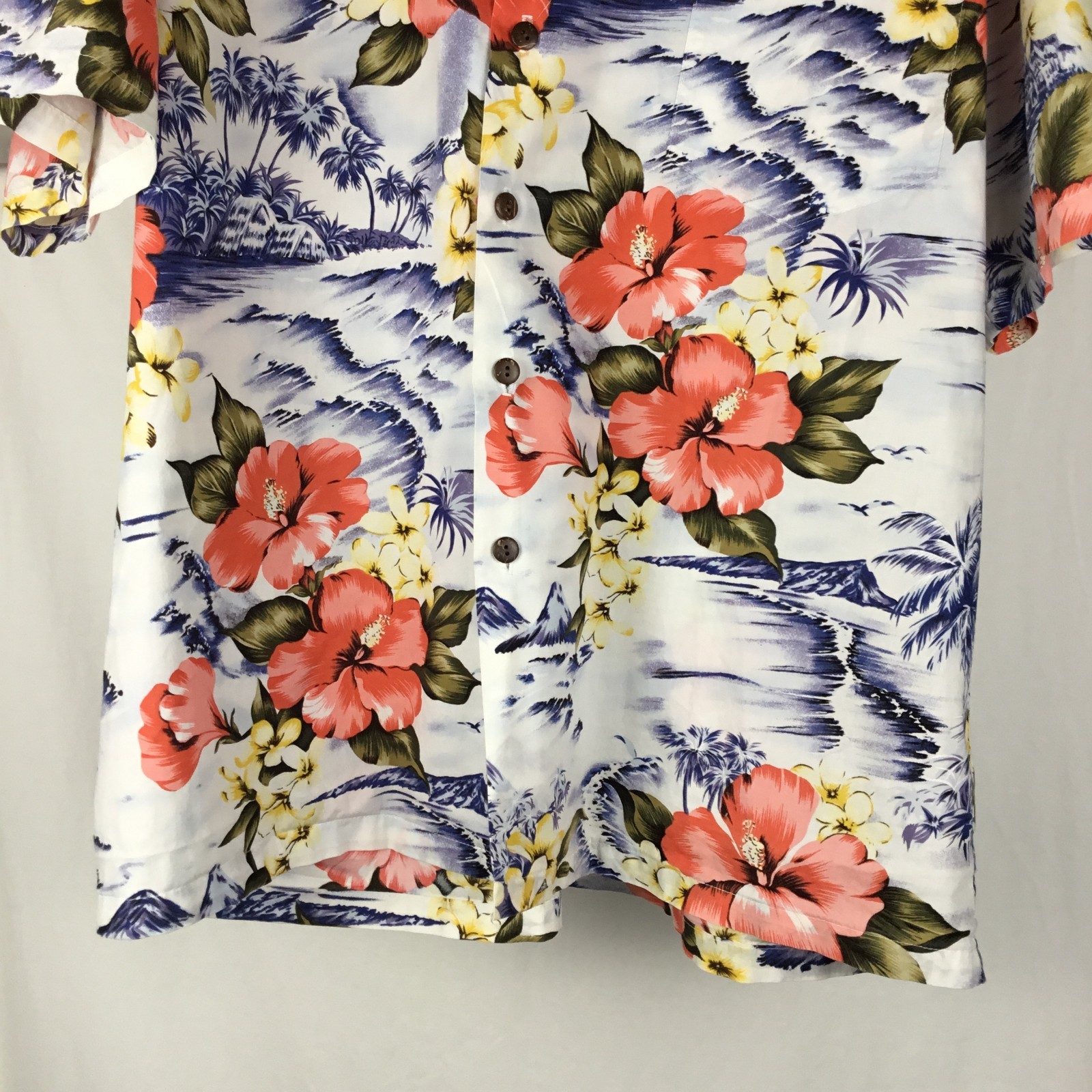 Hilo Hattie Vintage Mens Hawaiian Camp Shirt Large White Floral Aloha Summer