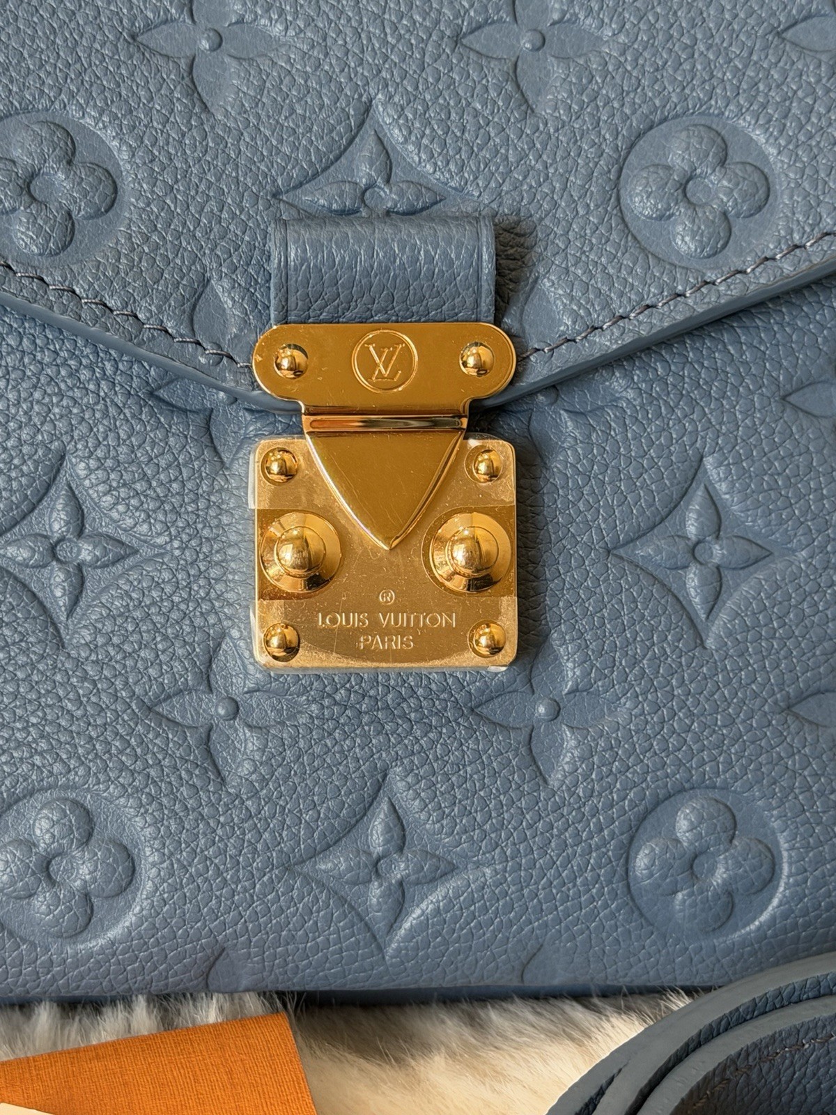 Louis Vuitton Blue Empreinte Monogram Crossbody w/ Detachable Strap, Gold