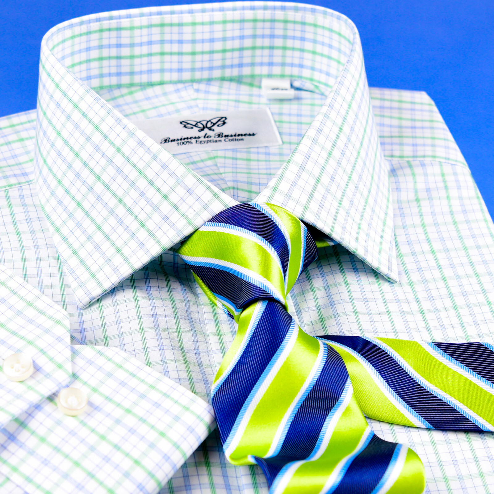 Mens Elegant Green & Blue Double Ply 80’s Fine Wevon Formal Business Shirts