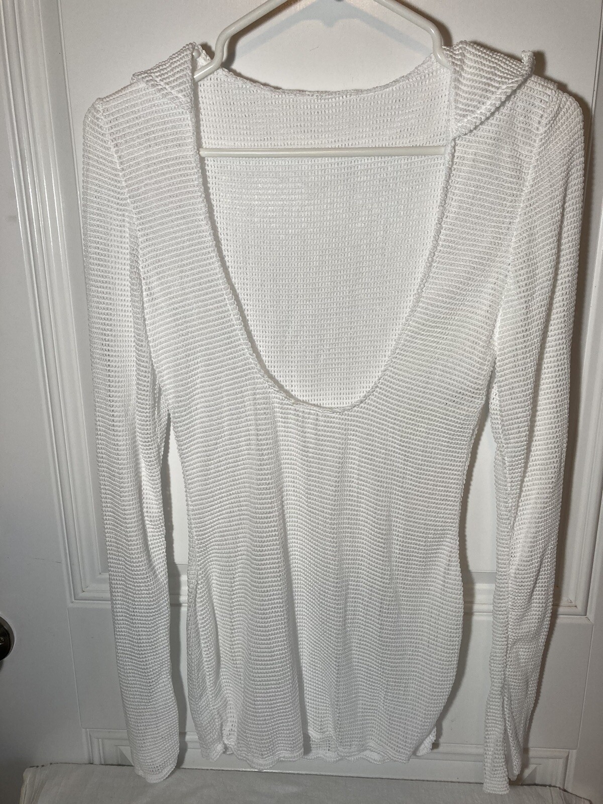 Swimsuit Cover-Up White Shein Long Sleeve Deep U Neckline New W/O Tags G2