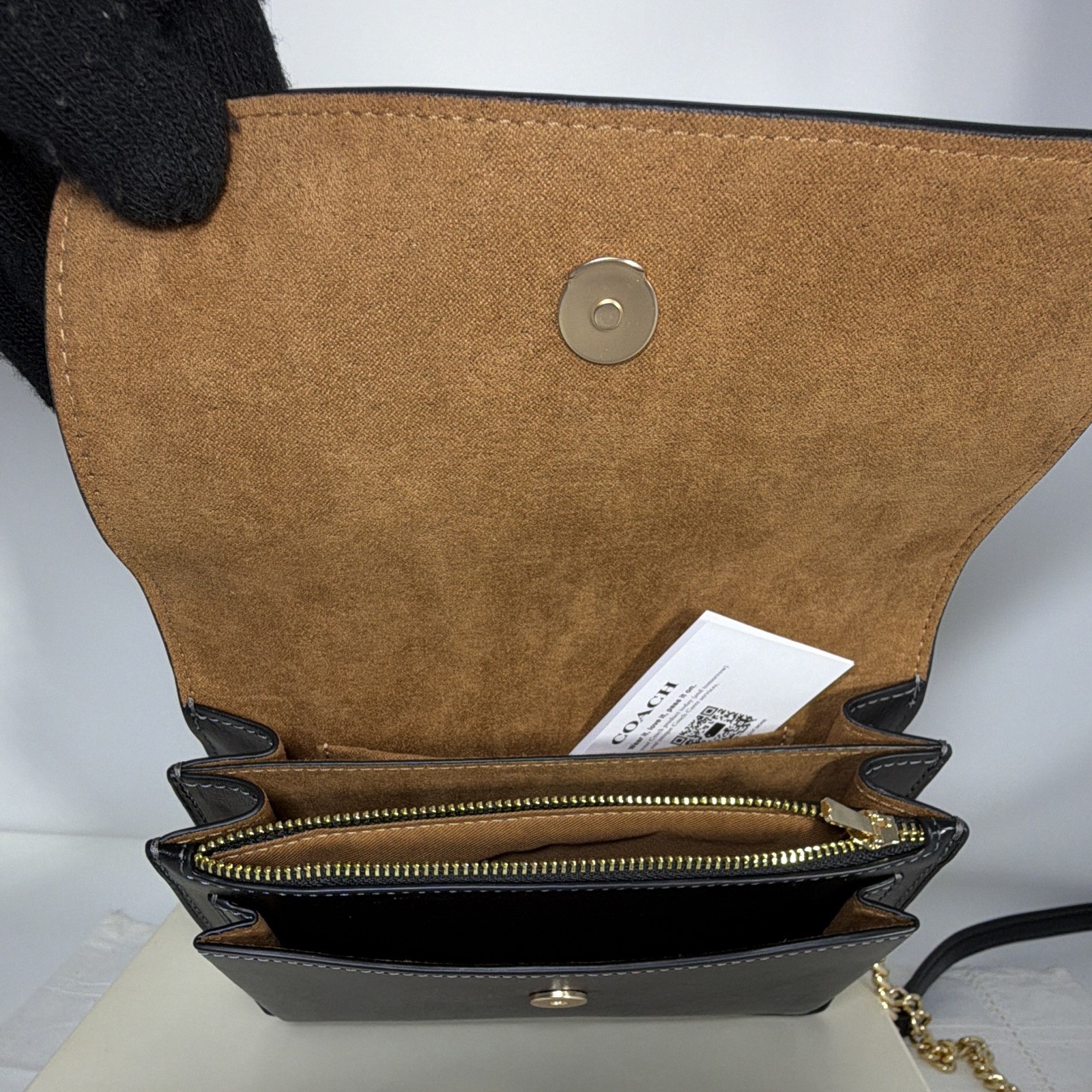 Coach Black Small Logo Crossbody Bag Chain Strap Gold HW Detachable Charm