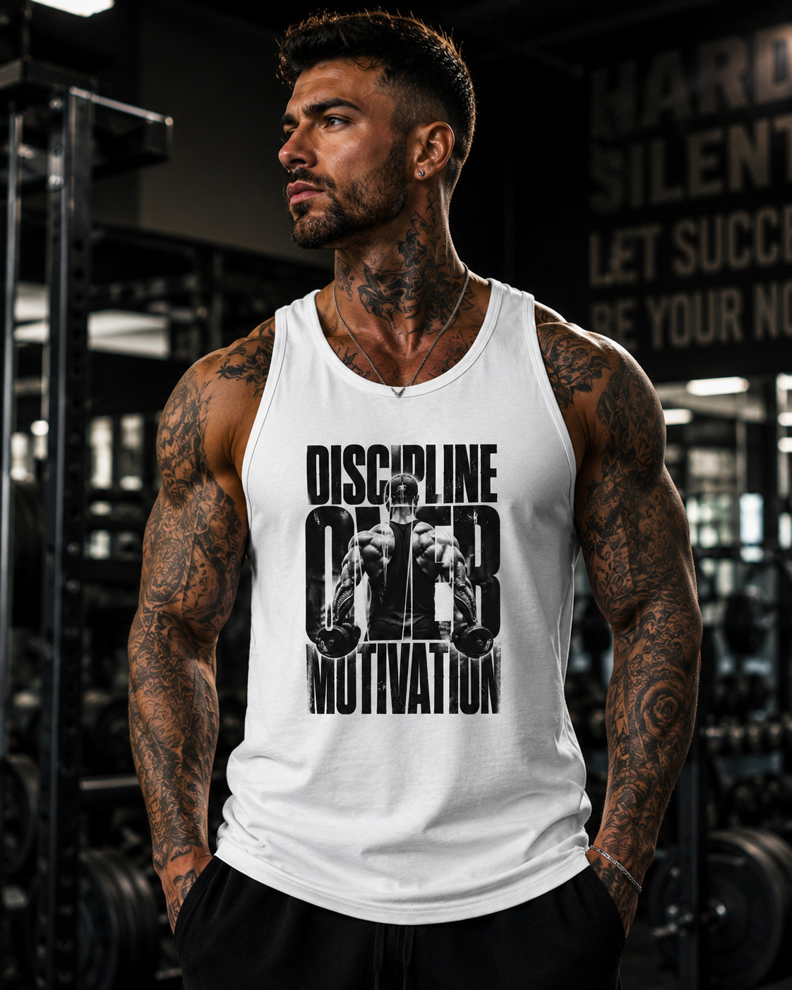 Discipline Over Motivation Tank Top Mens Gym Workout Fitness Muscle