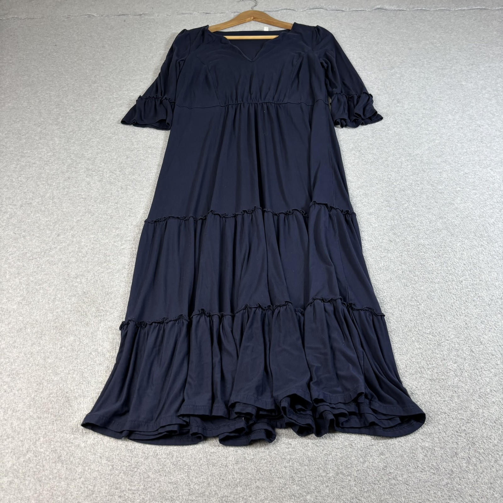 Boden Dress Women 8 UK 12 Navy Jersey Maxi Ruffle Tiere Flutter Sleeve Boho Long