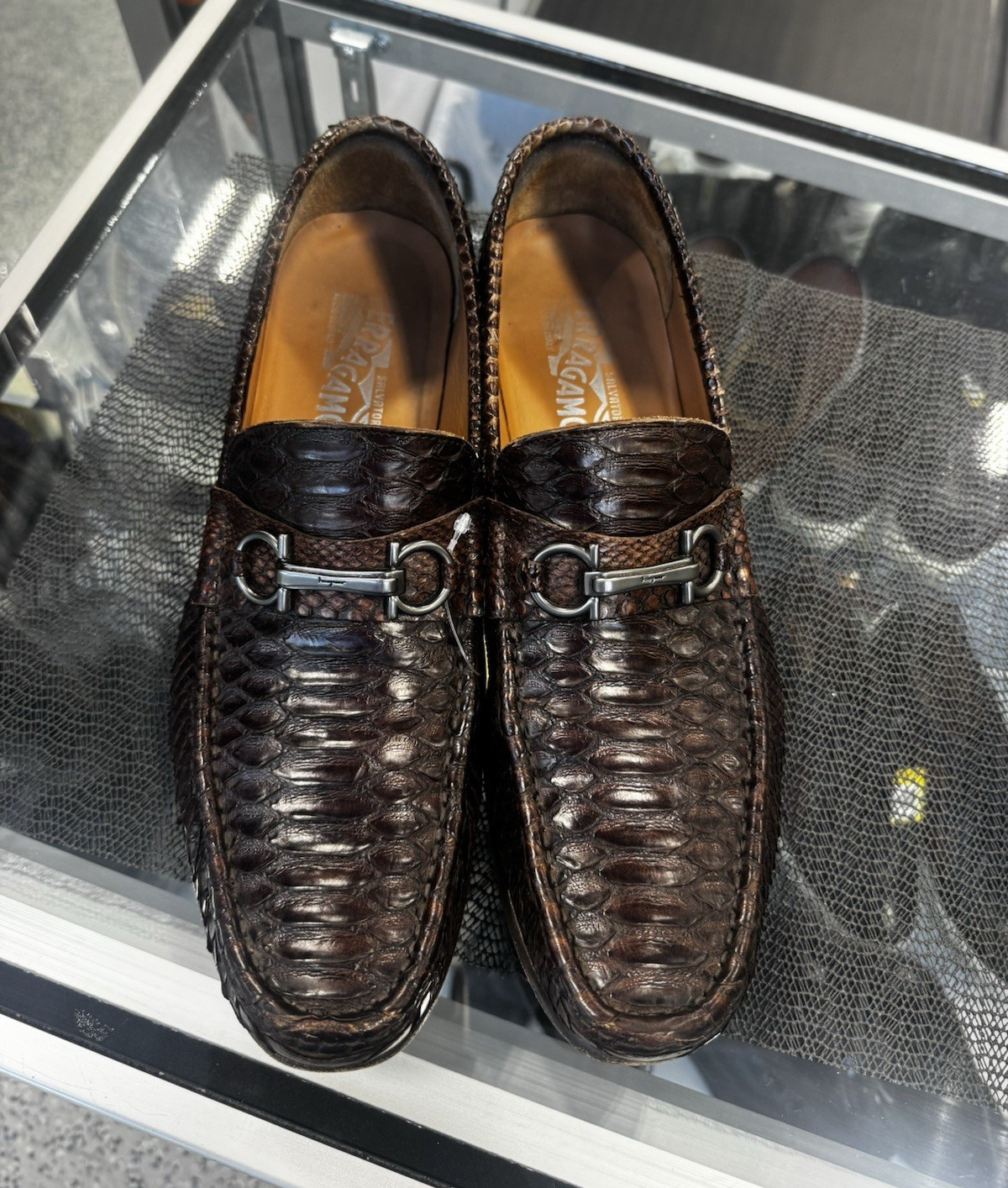 Salvatore Ferragamo Men’s Brown Python Skin Slip-On Dress Loafers 11
