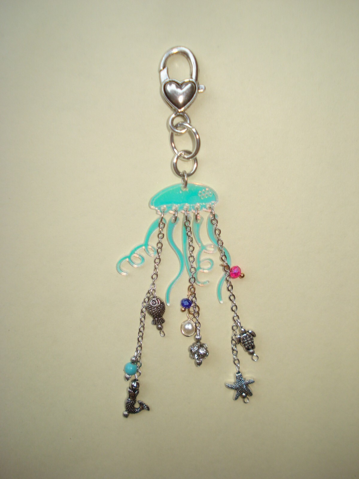 4 3/4″ Drop Plexie Jellyfish Oceanlife Purse Beach Bag Silver Heart Clasp Bling