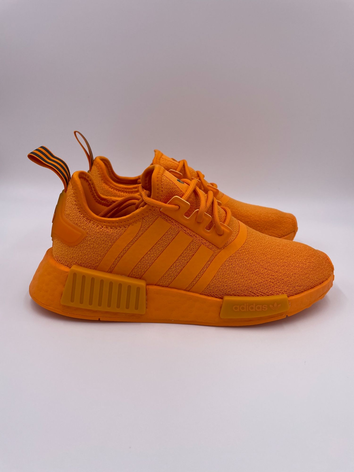 adidas NMD R1 Bright Orange Black Knit Running Sneakers Womens GV9439 New