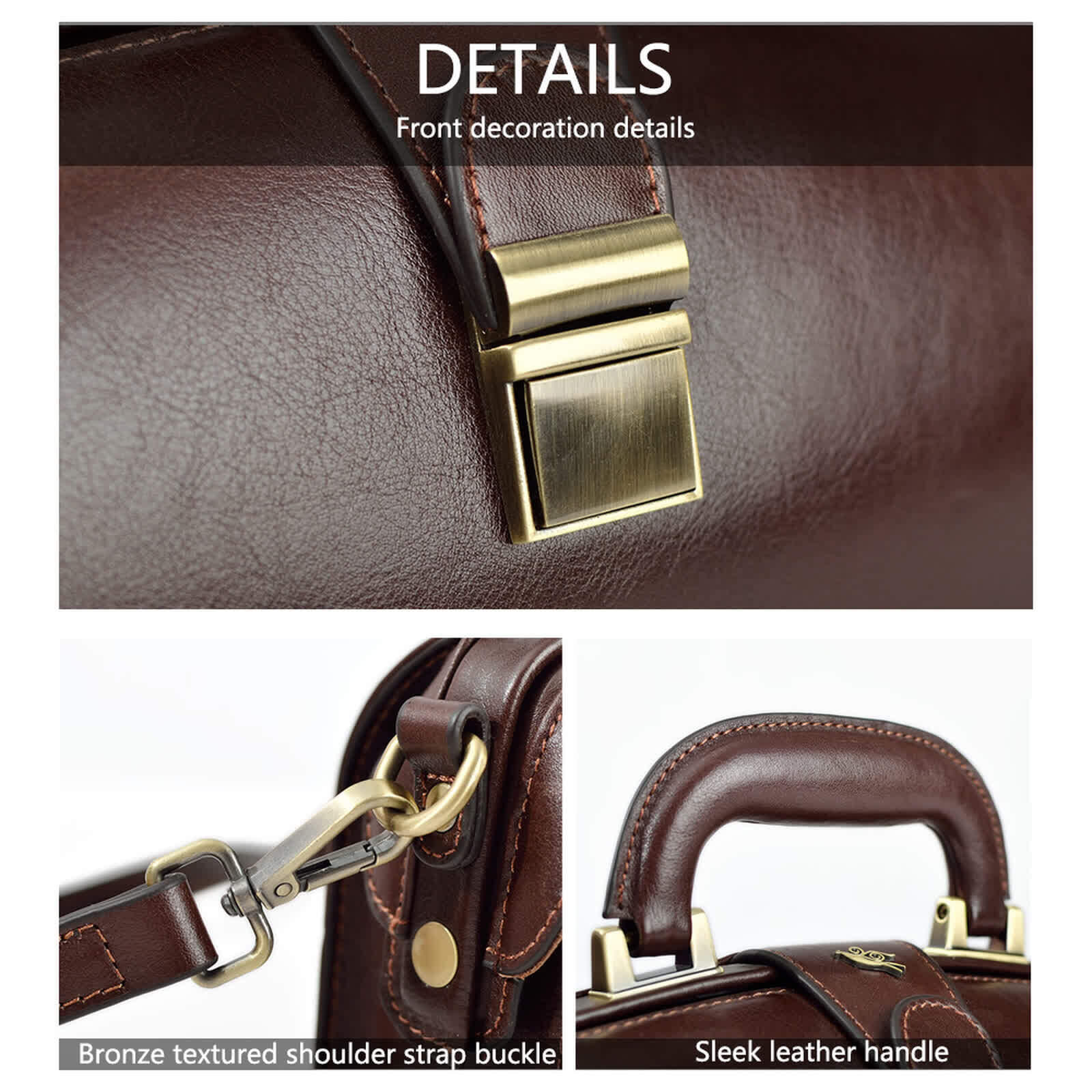 Erivis Coffee Women Leather Shoulder Bag Doctor Handbag with Pockets