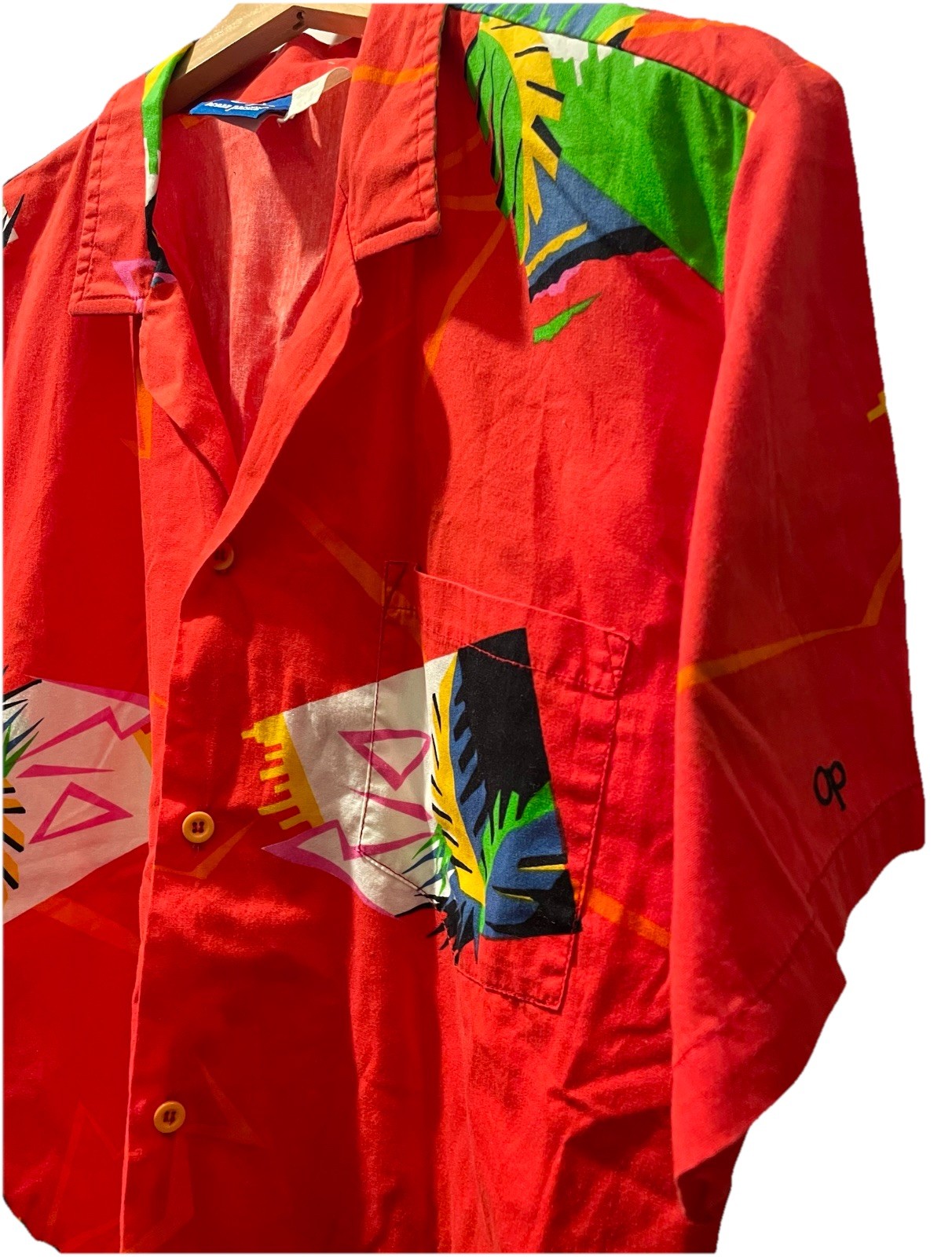 Vintage 80s OP Ocean Pacific Button Up Beach Surf Shirt Vibrant Colors M