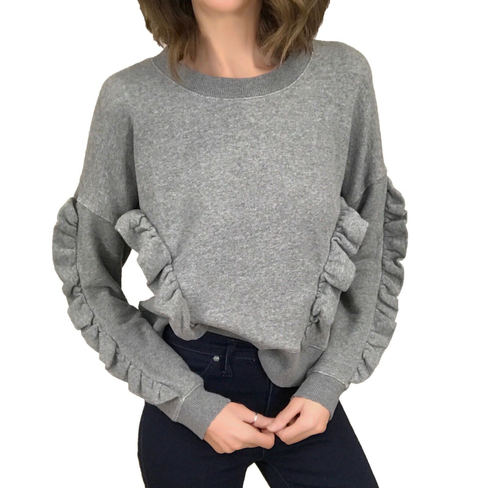 Madewell Ruffle Sweatshirt Sz XS New $85 Gray Boxy Knit Pullover Mile(s) Line