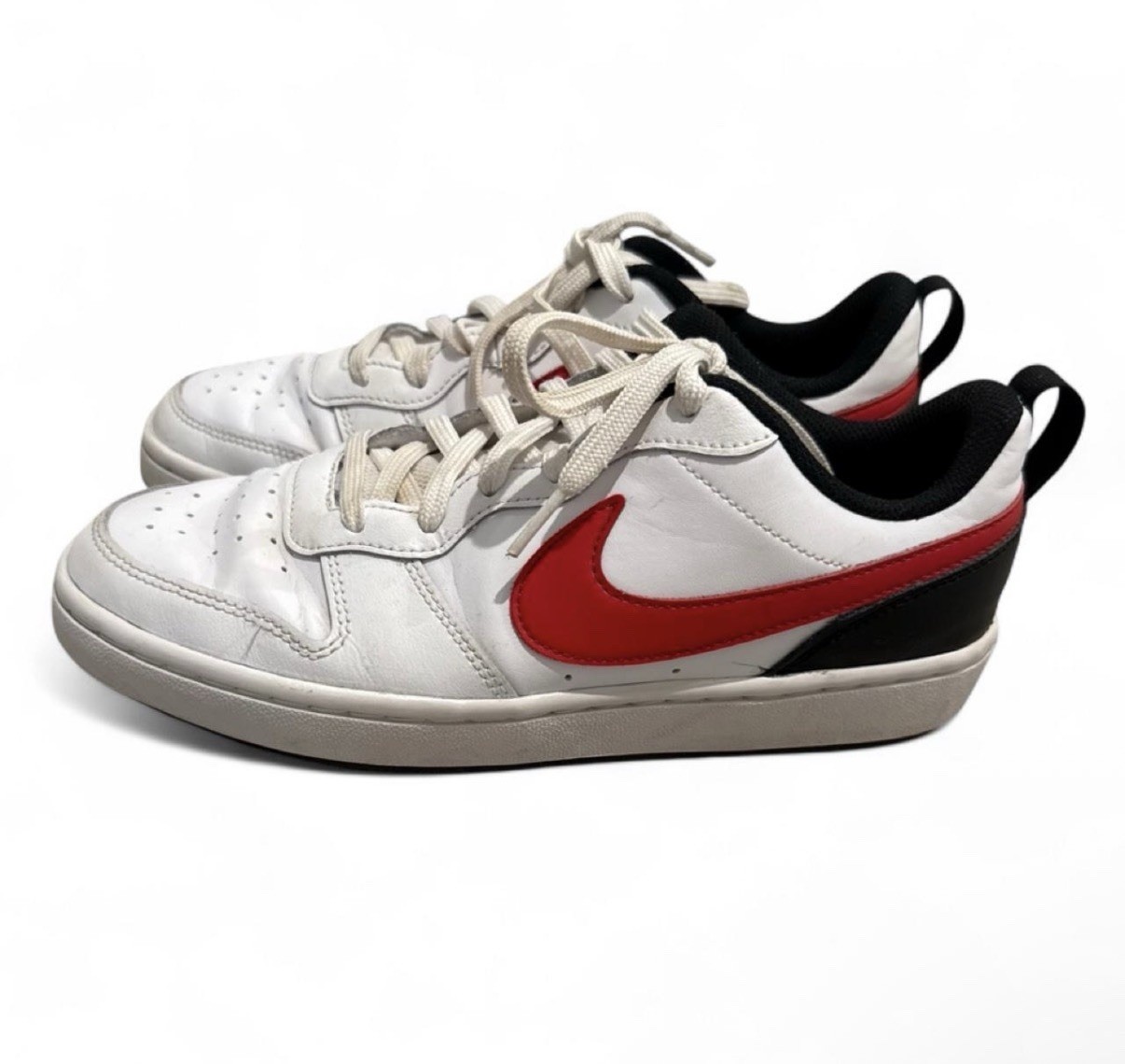 Nike Court Borough Low Top Sneakers White/Red/Black Kids 6.5Y BQ5448-110
