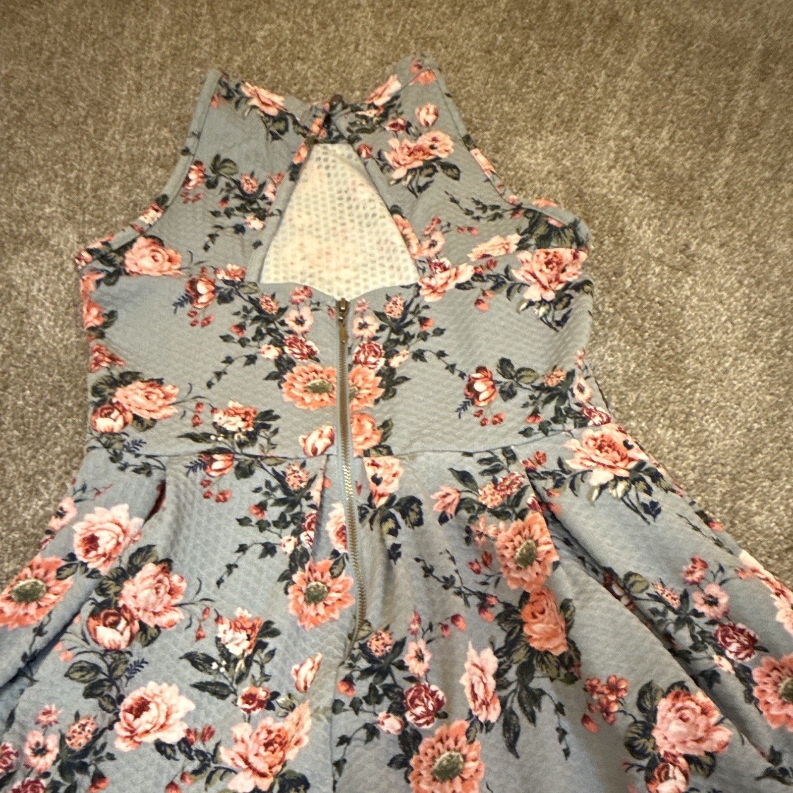 Rewind Juniors Sundress Size S Blue/Pink Floral Halter Sleeveless Keyhole Knee