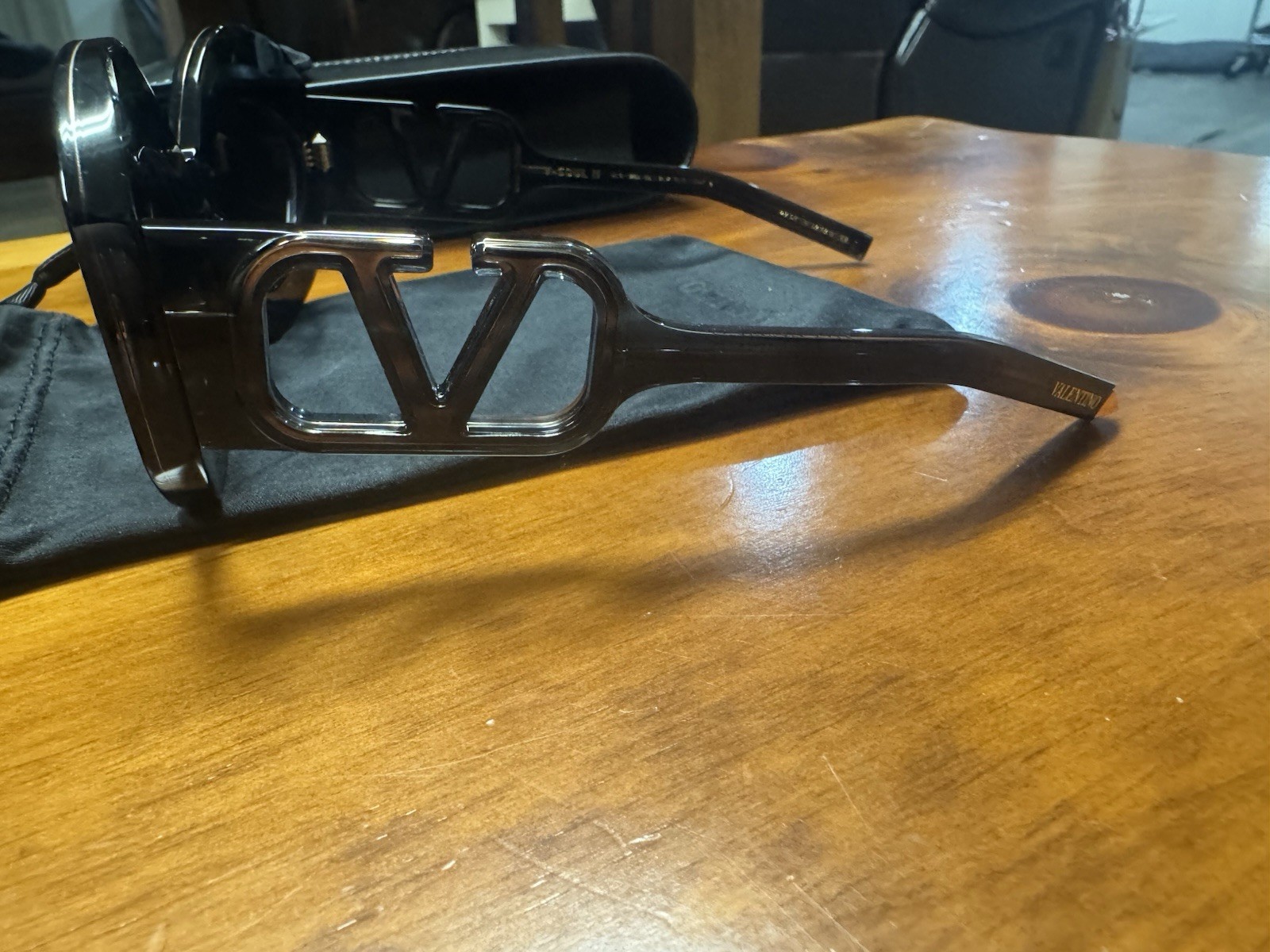 Valentino VLogo Oversized Sunglasses Black Frame Gray Tinted Lenses UV400