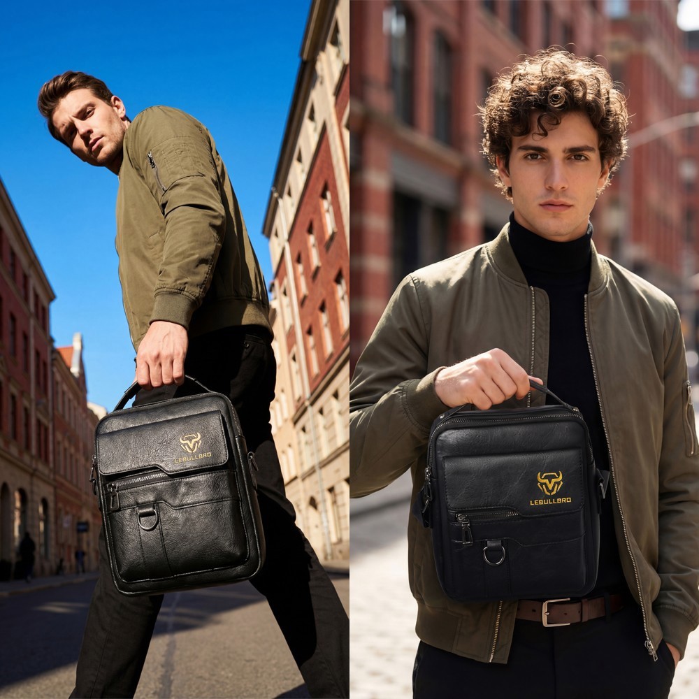 Men’s Shoulder Messenger Bag Business PU Leather 8″ Handbag Outdoor Sport Bag