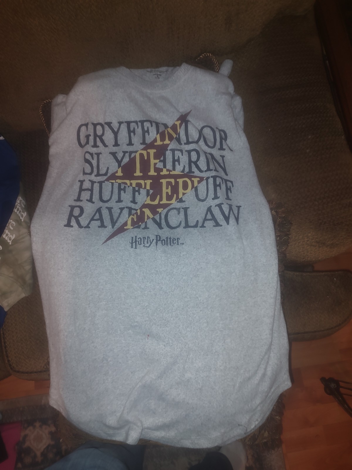 Harry Potter Hogwarts Houses Sleep Shirt SZ L 12-14 Gray Gryffindor Slytherin