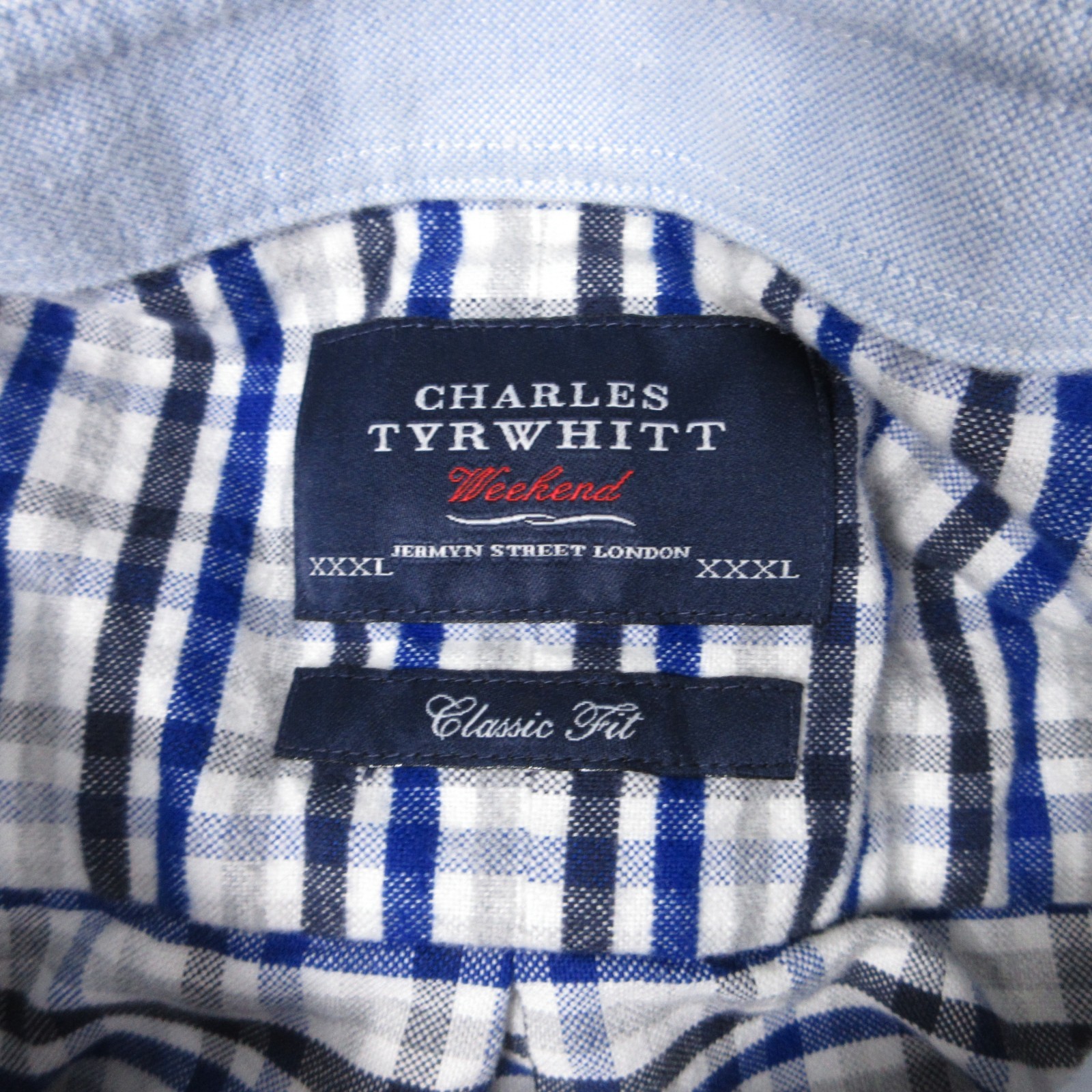 Charles Tyrwhitt Shirt Mens 3XL Blue Plaid Oxford Cloth Flip Cuff Button Up EUC