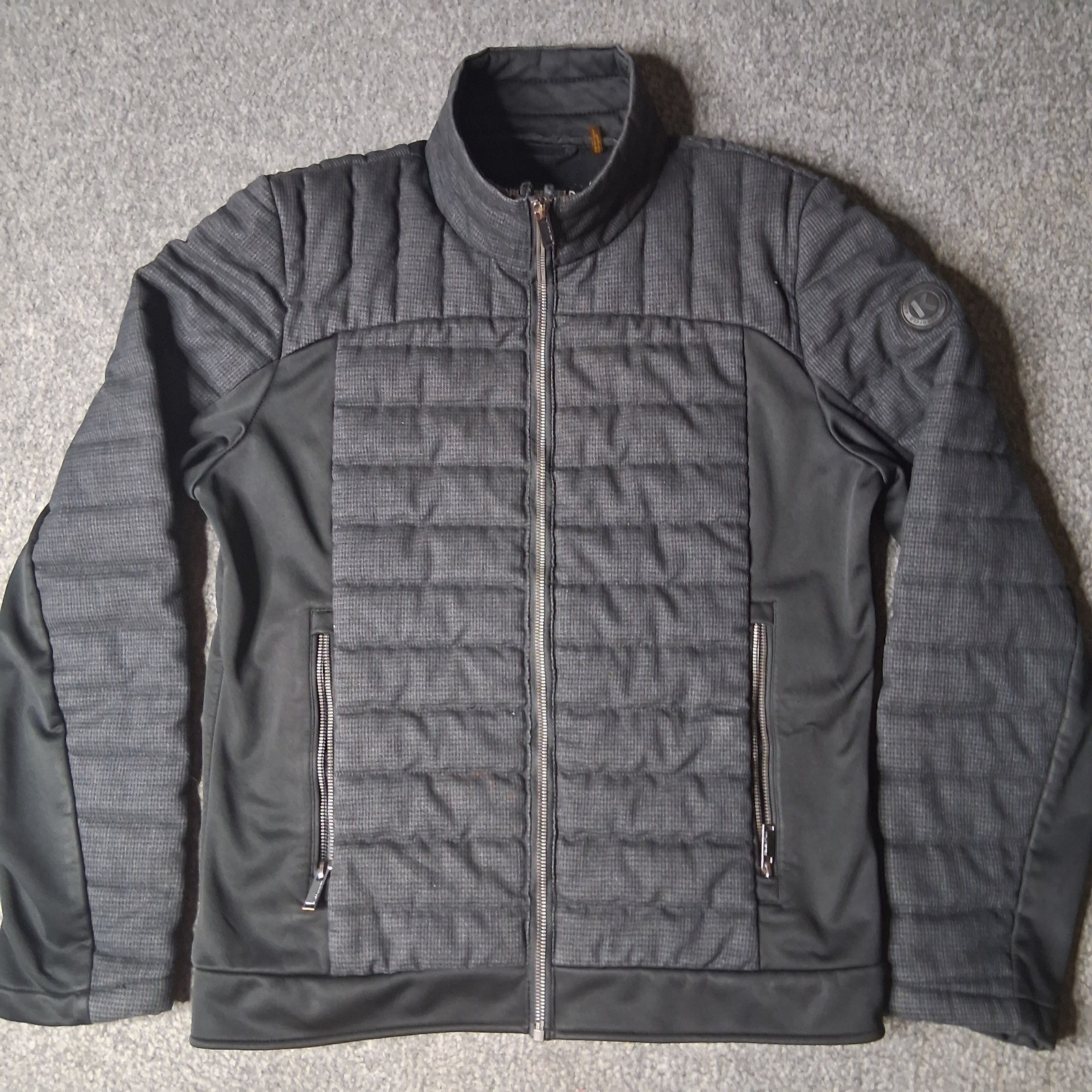Karl Lagerfeld Men’s Quilted Hybrid Jacket Gray Black Houndstooth S