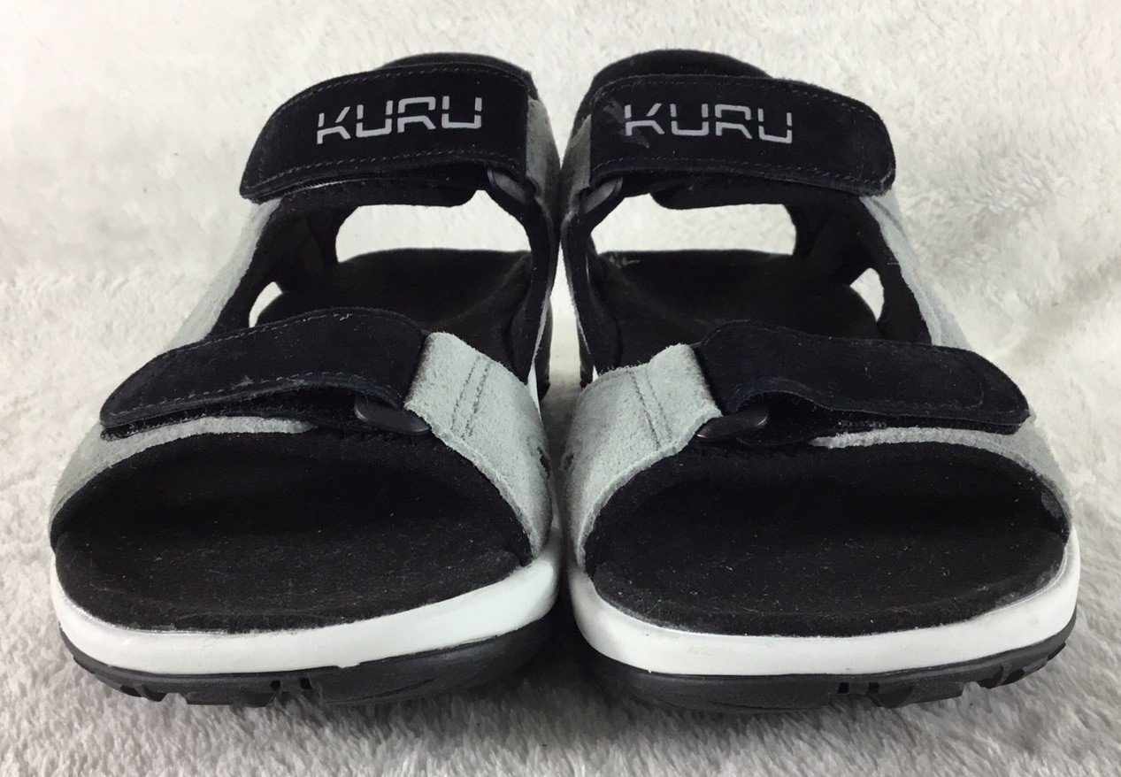 Kuru Tread Sandals Womens 6 M Gray Black Leather Beach Walking Outdoor Strappy