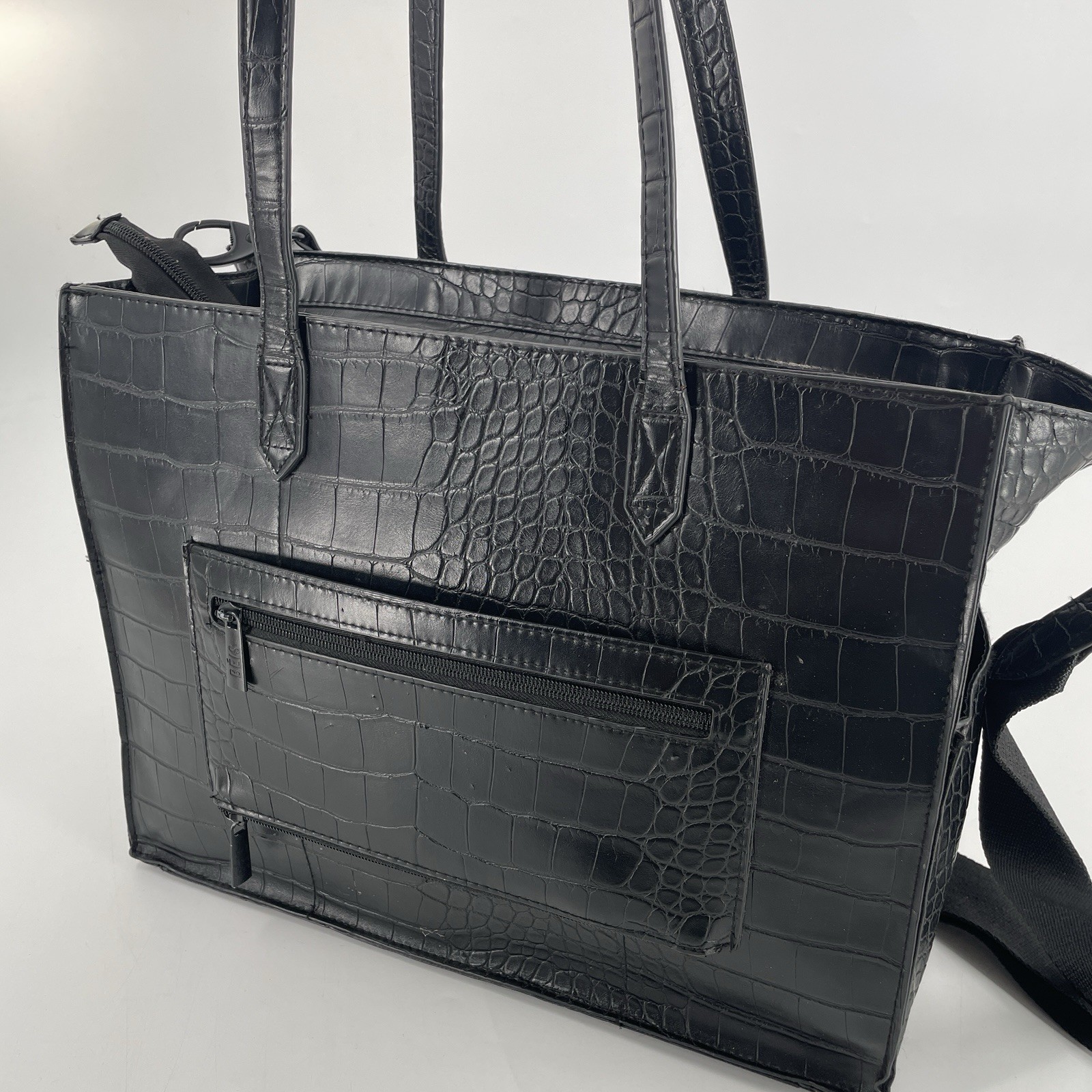 BEIS The Work Tote Bag in Black Croc Leather – Crossbody Shoulder Strap