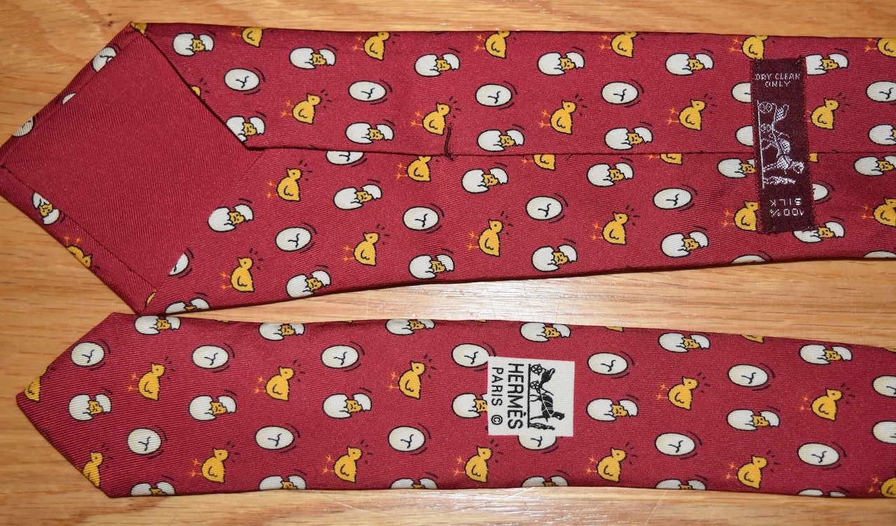Hermes Silk Neck Tie Chick Egg Hatching Chicken Bird Red 7532 Preppy France 57″