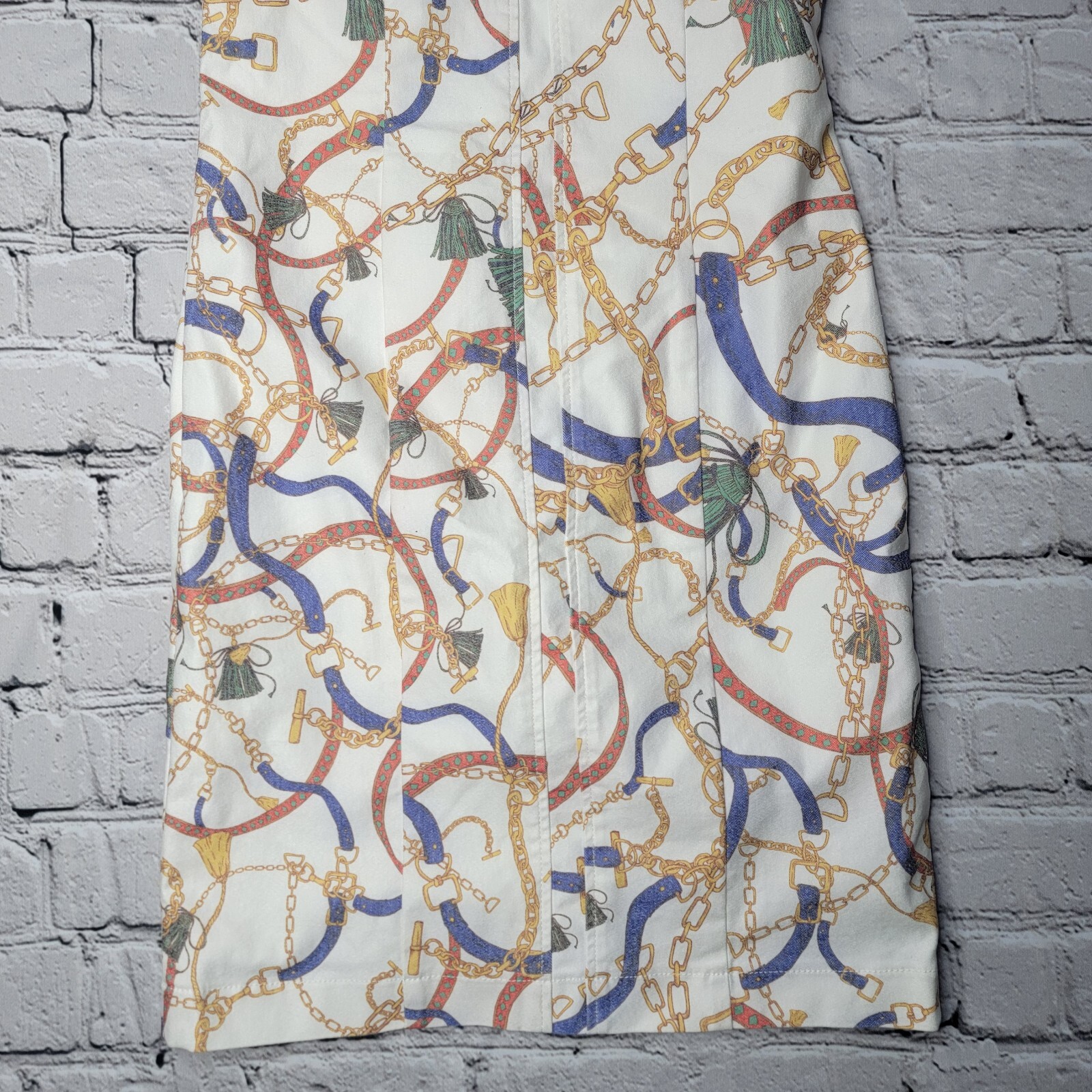 Madeleine Sleeveless Shift Dress With Chain Print In Natural White Size 6