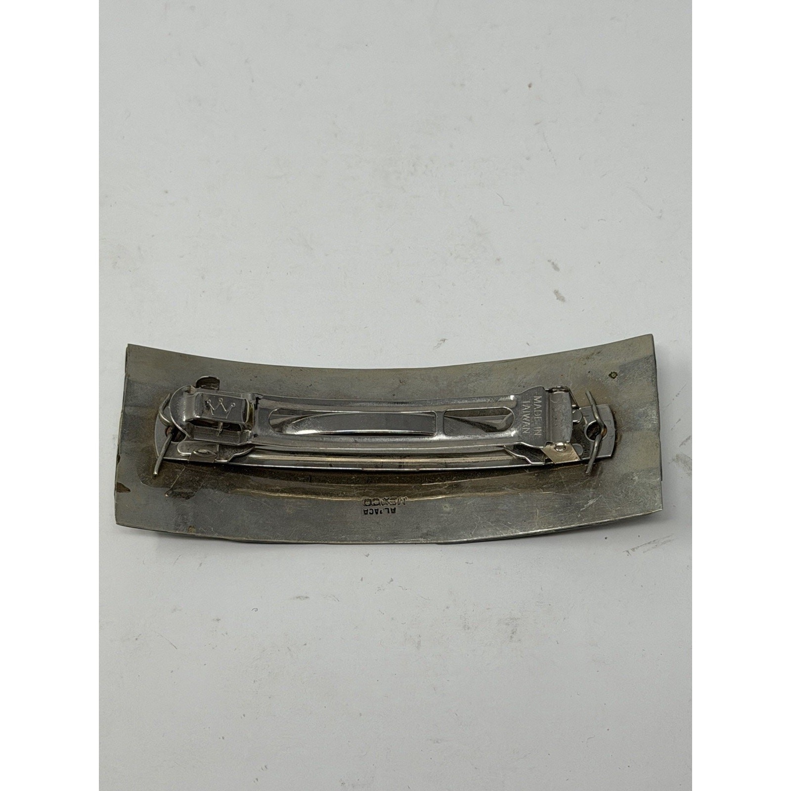 Vintage Nickel Silver Abalone Inlay Rectangular Hair Clip Mexico Beach Mermaid