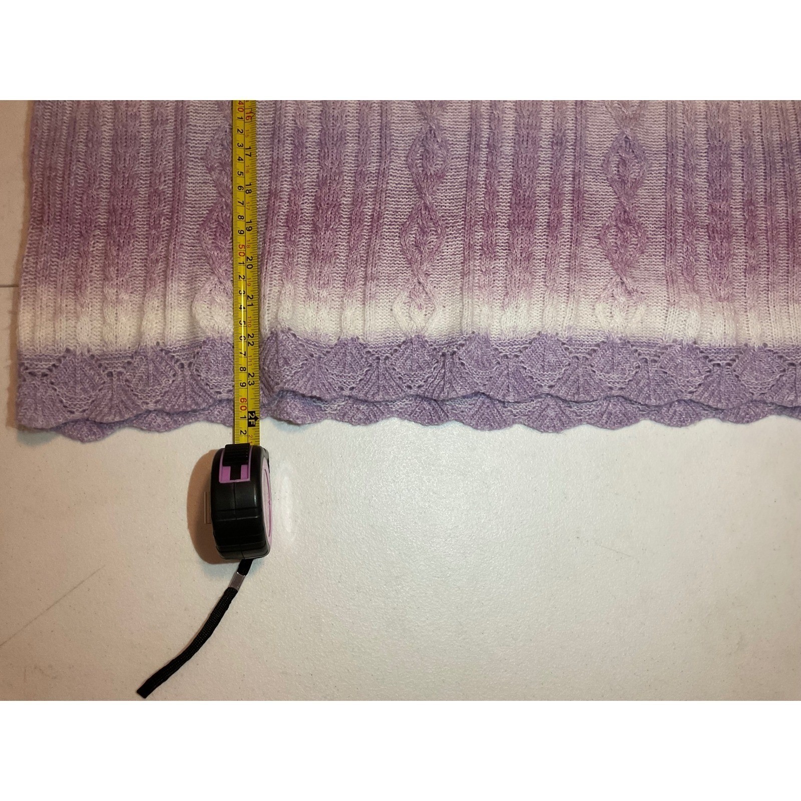 Alfred Dunner Womens Large Purple Ombre Cable Knit Scalloped Crewneck Sweater